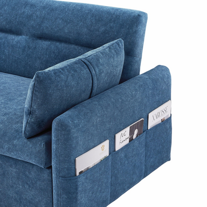 [product_type] | 55.1" Pull Out Sleep Sofa Bed Loveseats Sofa Couch with Adjsutable Backrest, Storage Pockets, 2 Soft Pillows, USB Ports for Living Room, Bedroom, Apartment, Office, Blue | casafoyer.myshopify.com