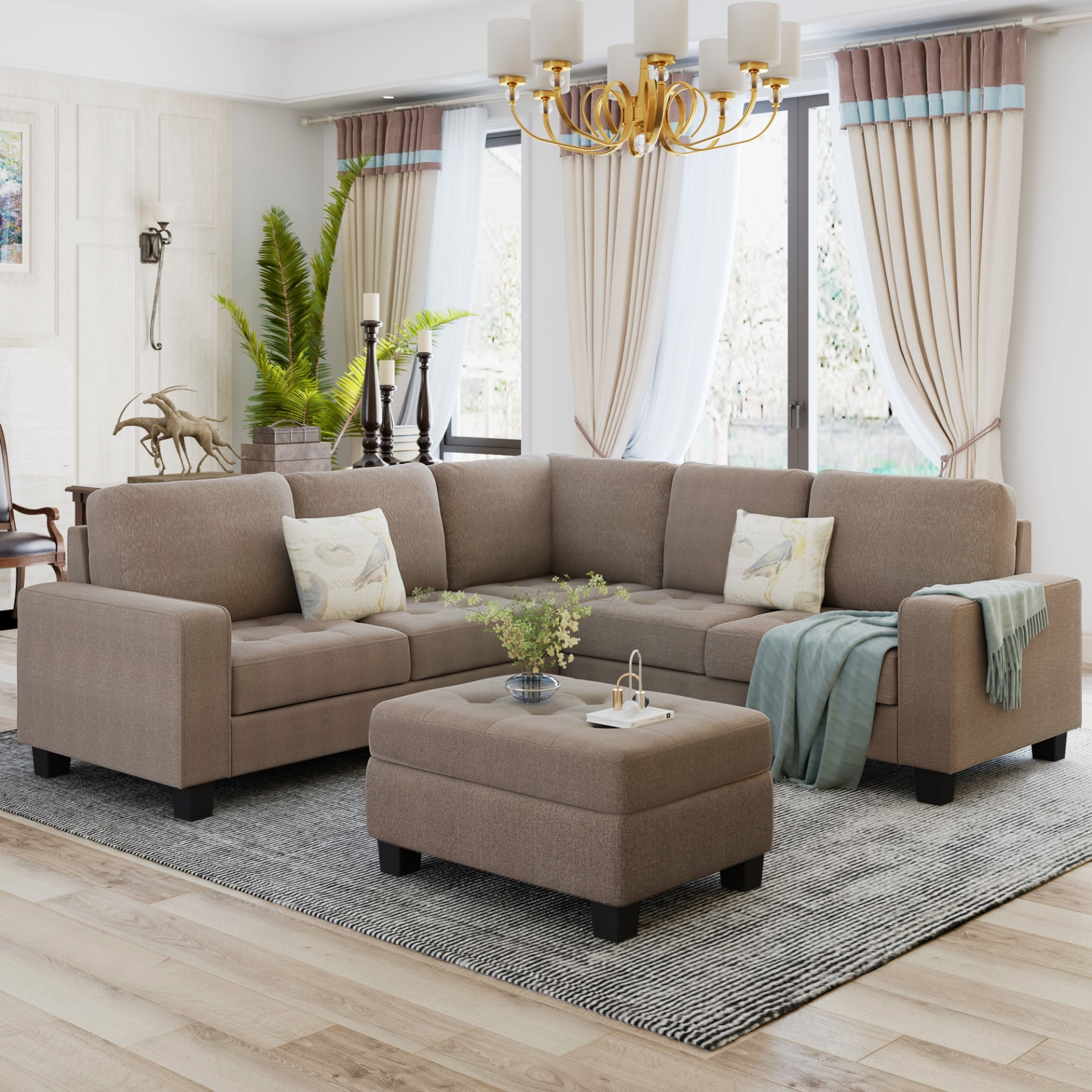 Sofa & Chair sets | Sectional Corner Sofa L-shape Couch Space Saving with Storage Ottoman & Cup Holders Design for Large Space Dorm Apartment | casafoyer.myshopify.com