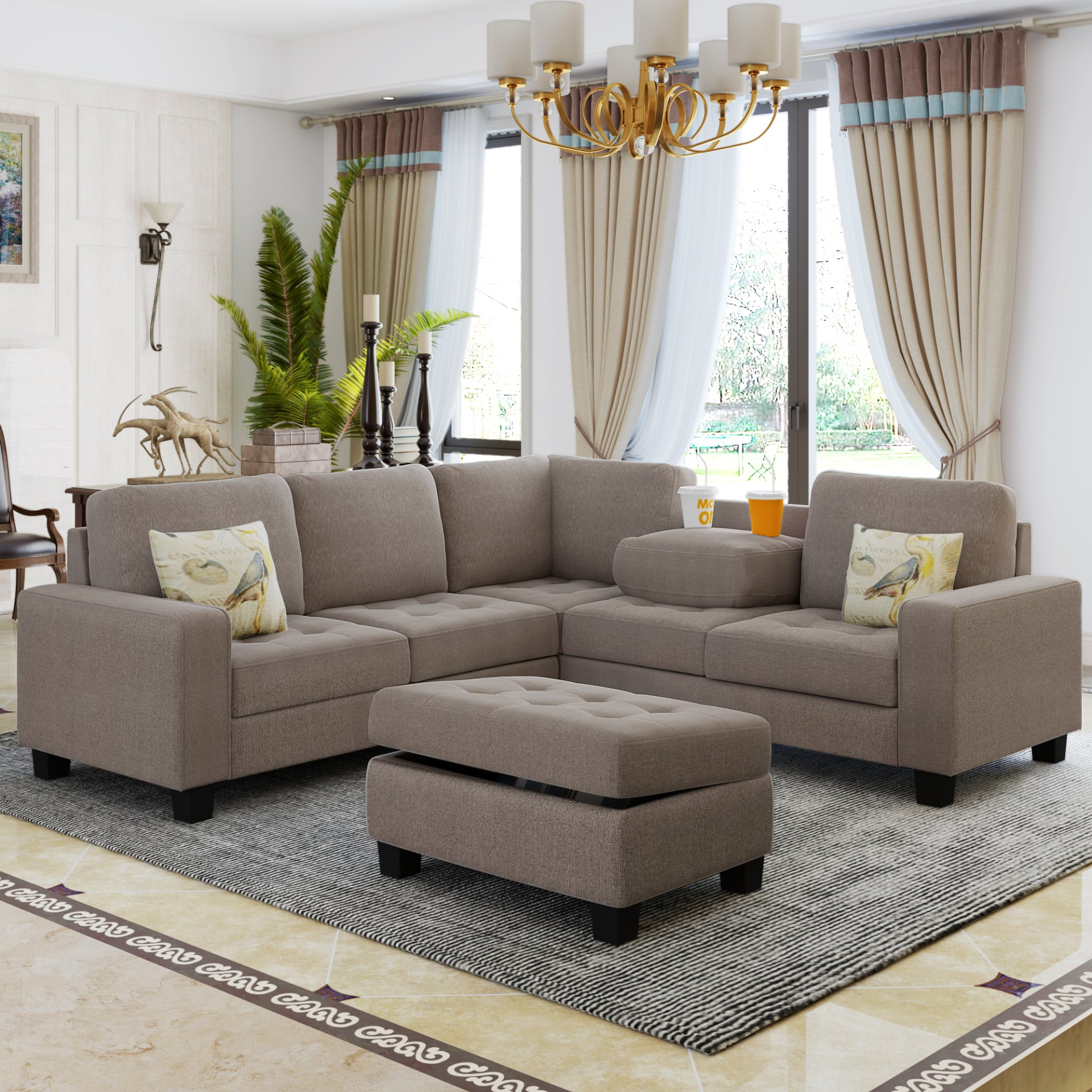 Sofa & Chair sets | Sectional Corner Sofa L-shape Couch Space Saving with Storage Ottoman & Cup Holders Design for Large Space Dorm Apartment | casafoyer.myshopify.com