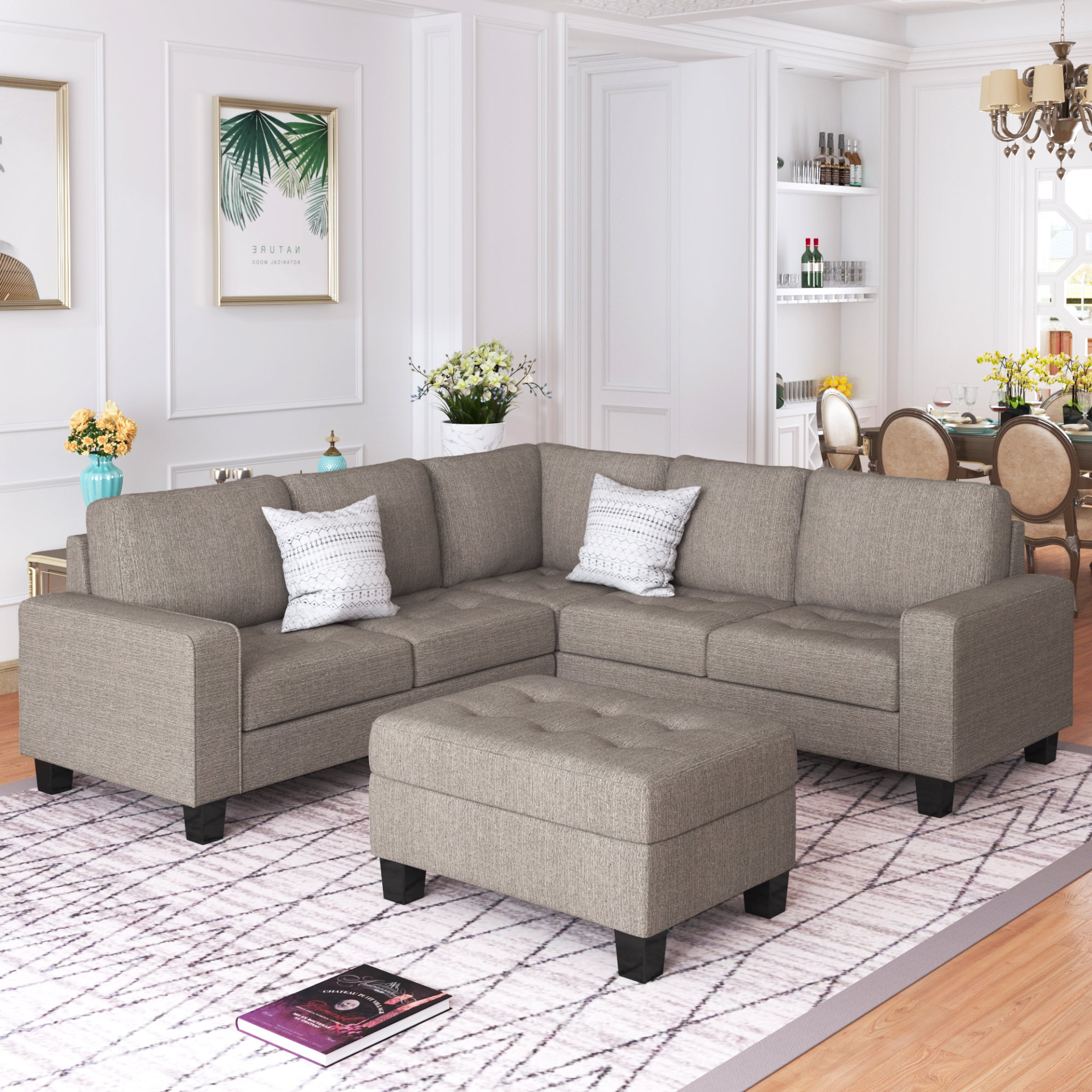 Sofa & Chair sets | Sectional Corner Sofa L-shape Couch Space Saving with Storage Ottoman & Cup Holders Design for Large Space Dorm Apartment | casafoyer.myshopify.com