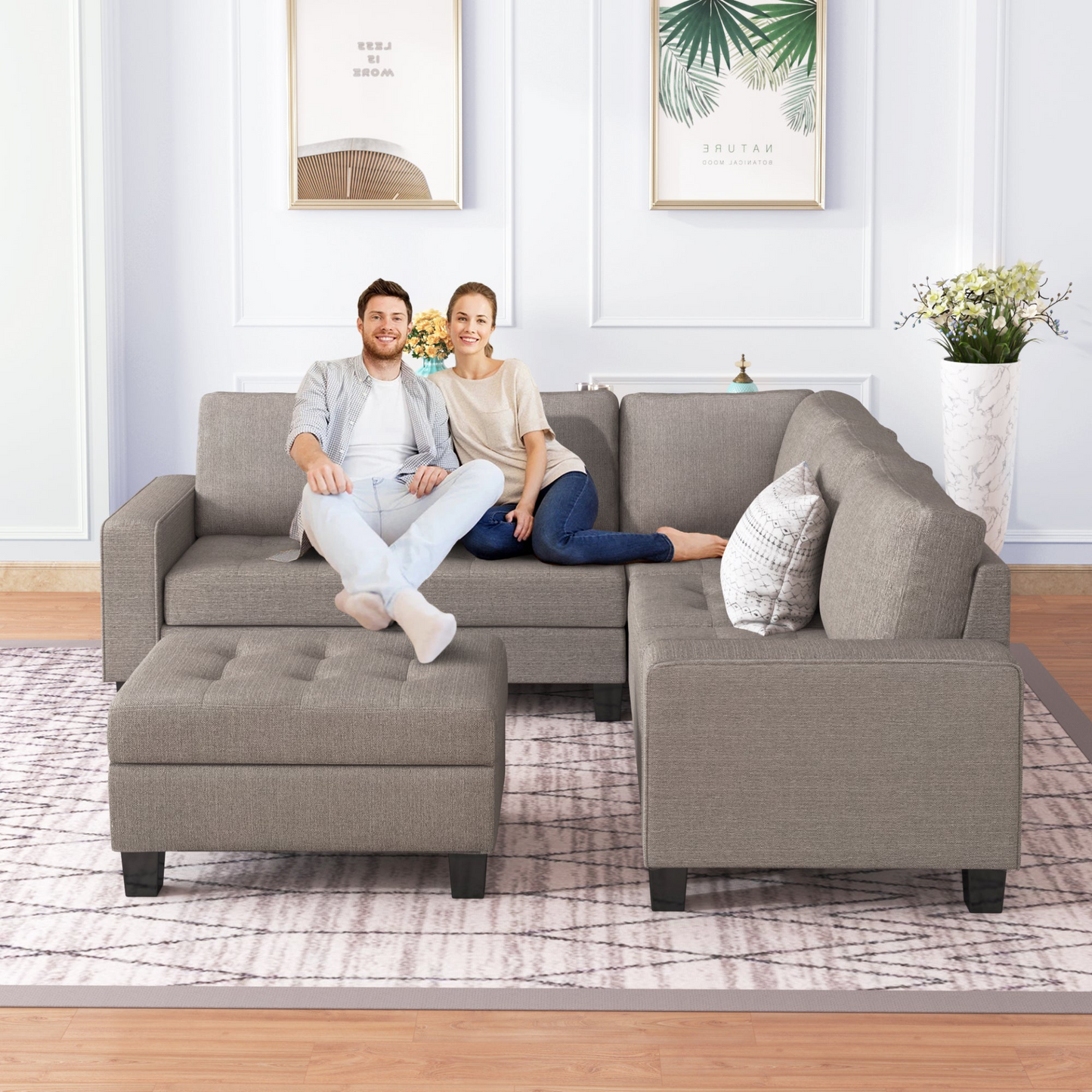 Sofa & Chair sets | Sectional Corner Sofa L-shape Couch Space Saving with Storage Ottoman & Cup Holders Design for Large Space Dorm Apartment | casafoyer.myshopify.com