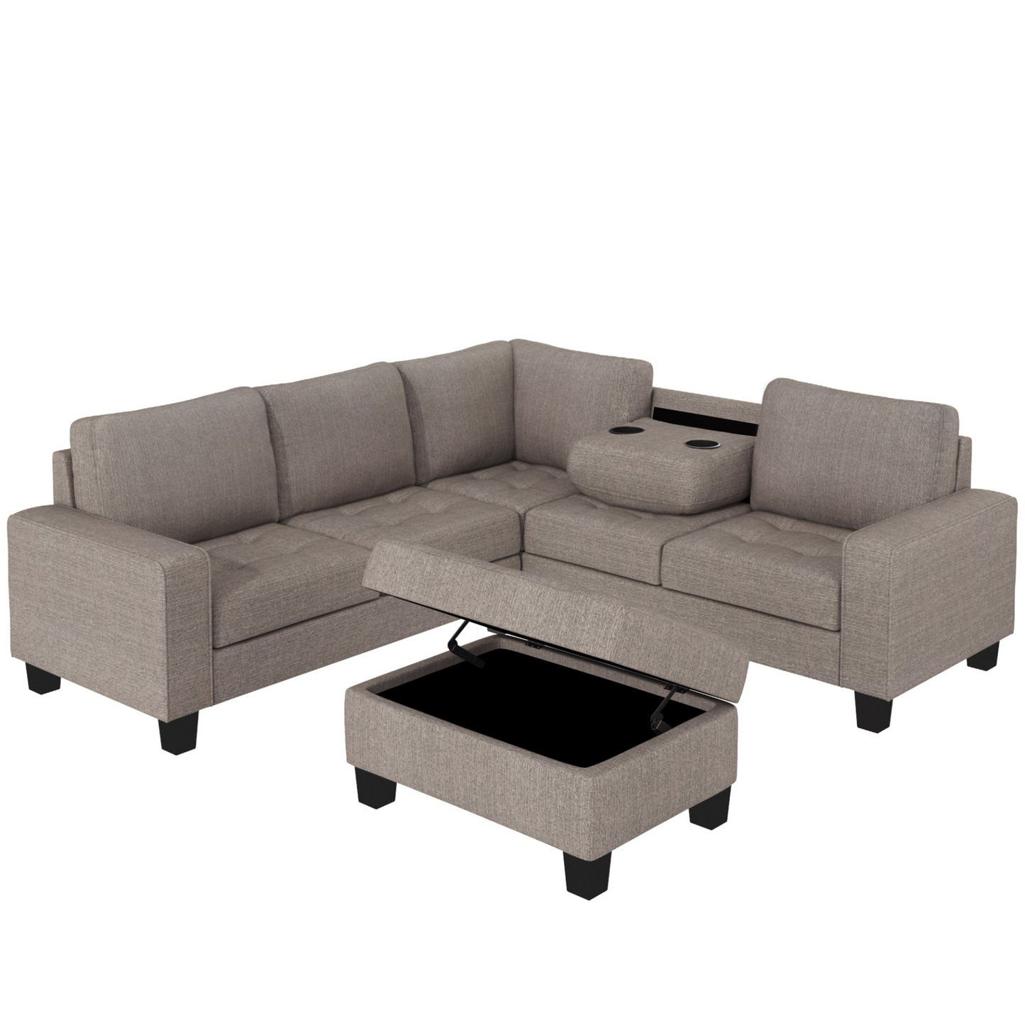 Sofa & Chair sets | Sectional Corner Sofa L-shape Couch Space Saving with Storage Ottoman & Cup Holders Design for Large Space Dorm Apartment | casafoyer.myshopify.com