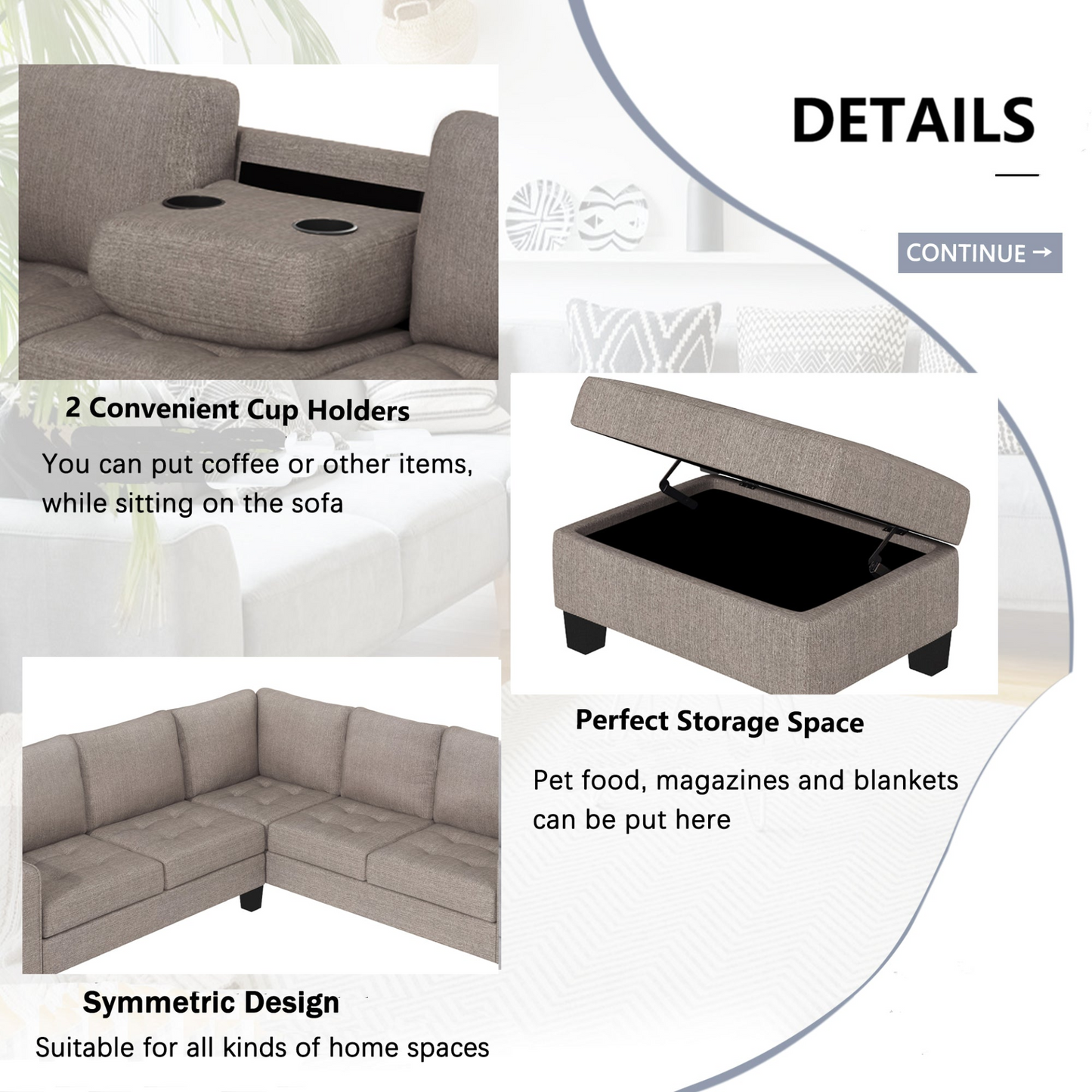 Sofa & Chair sets | Sectional Corner Sofa L-shape Couch Space Saving with Storage Ottoman & Cup Holders Design for Large Space Dorm Apartment | casafoyer.myshopify.com