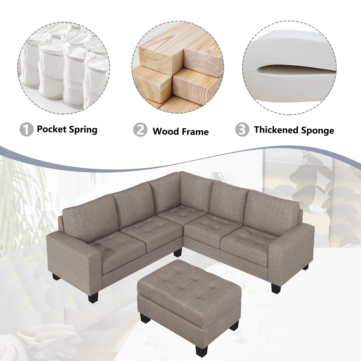 Sofa & Chair sets | Sectional Corner Sofa L-shape Couch Space Saving with Storage Ottoman & Cup Holders Design for Large Space Dorm Apartment | casafoyer.myshopify.com