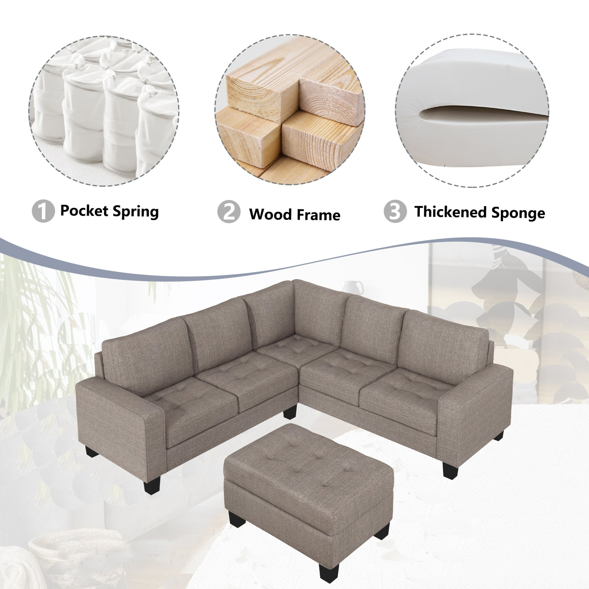 Sofa & Chair sets | Sectional Corner Sofa L-shape Couch Space Saving with Storage Ottoman & Cup Holders Design for Large Space Dorm Apartment | casafoyer.myshopify.com