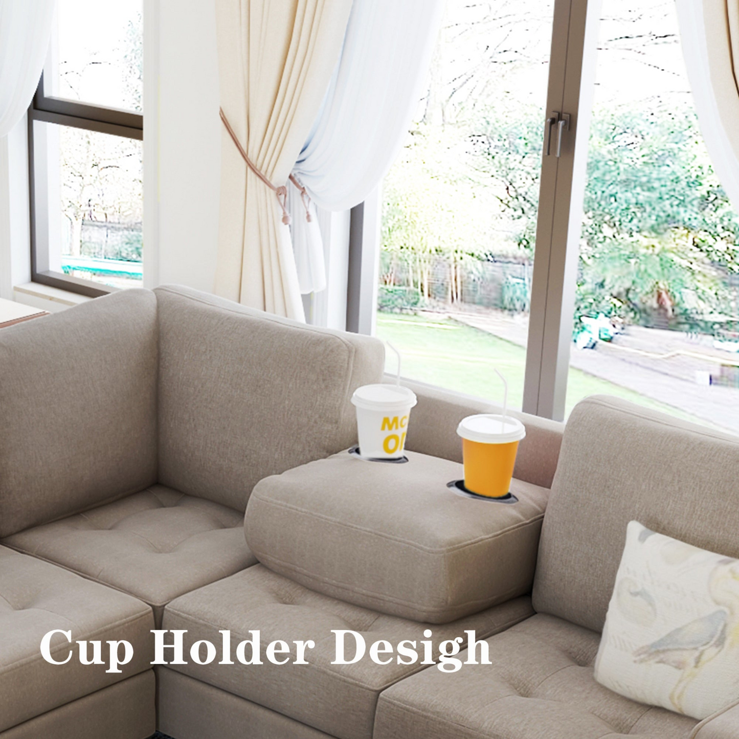 Sofa & Chair sets | Sectional Corner Sofa L-shape Couch Space Saving with Storage Ottoman & Cup Holders Design for Large Space Dorm Apartment | casafoyer.myshopify.com