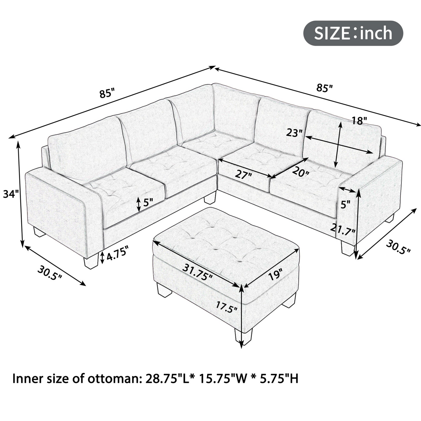 Sofa & Chair sets | Sectional Corner Sofa L-shape Couch Space Saving with Storage Ottoman & Cup Holders Design for Large Space Dorm Apartment | casafoyer.myshopify.com