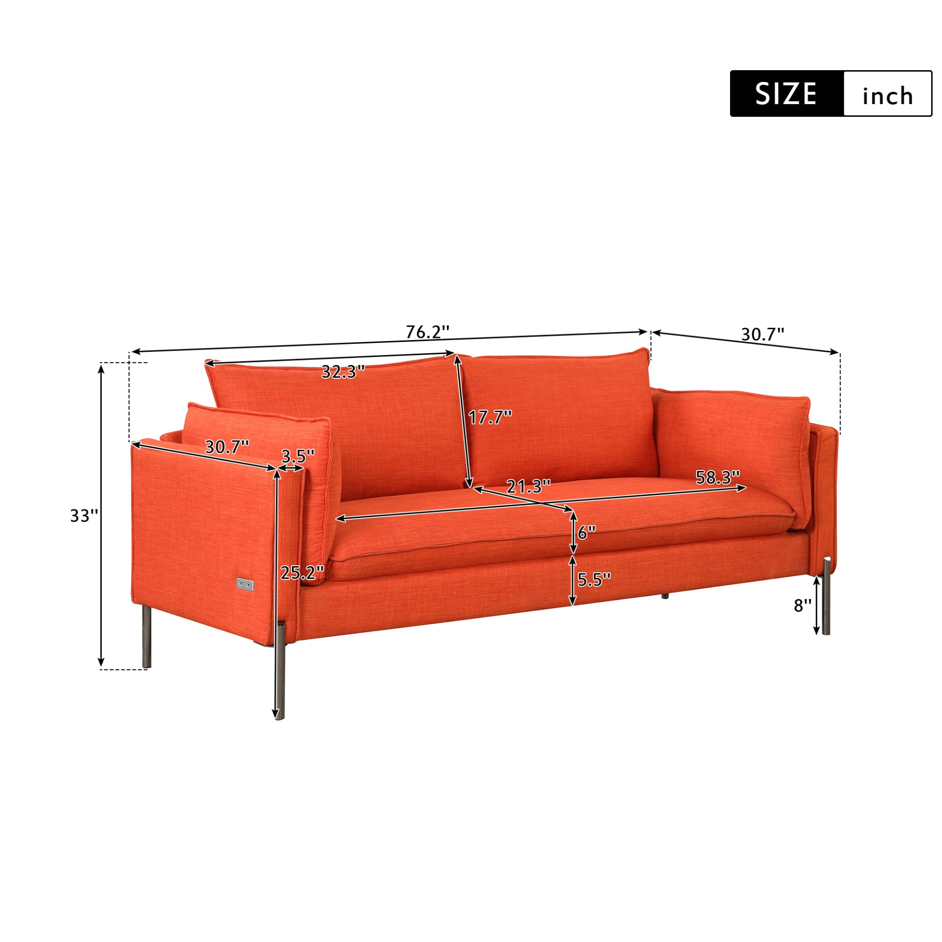 [product_type] | 76.2" Modern Style 3 Seat Sofa - Linen Fabric Upholstered Couch Furniture for Different Spaces | casafoyer.myshopify.com