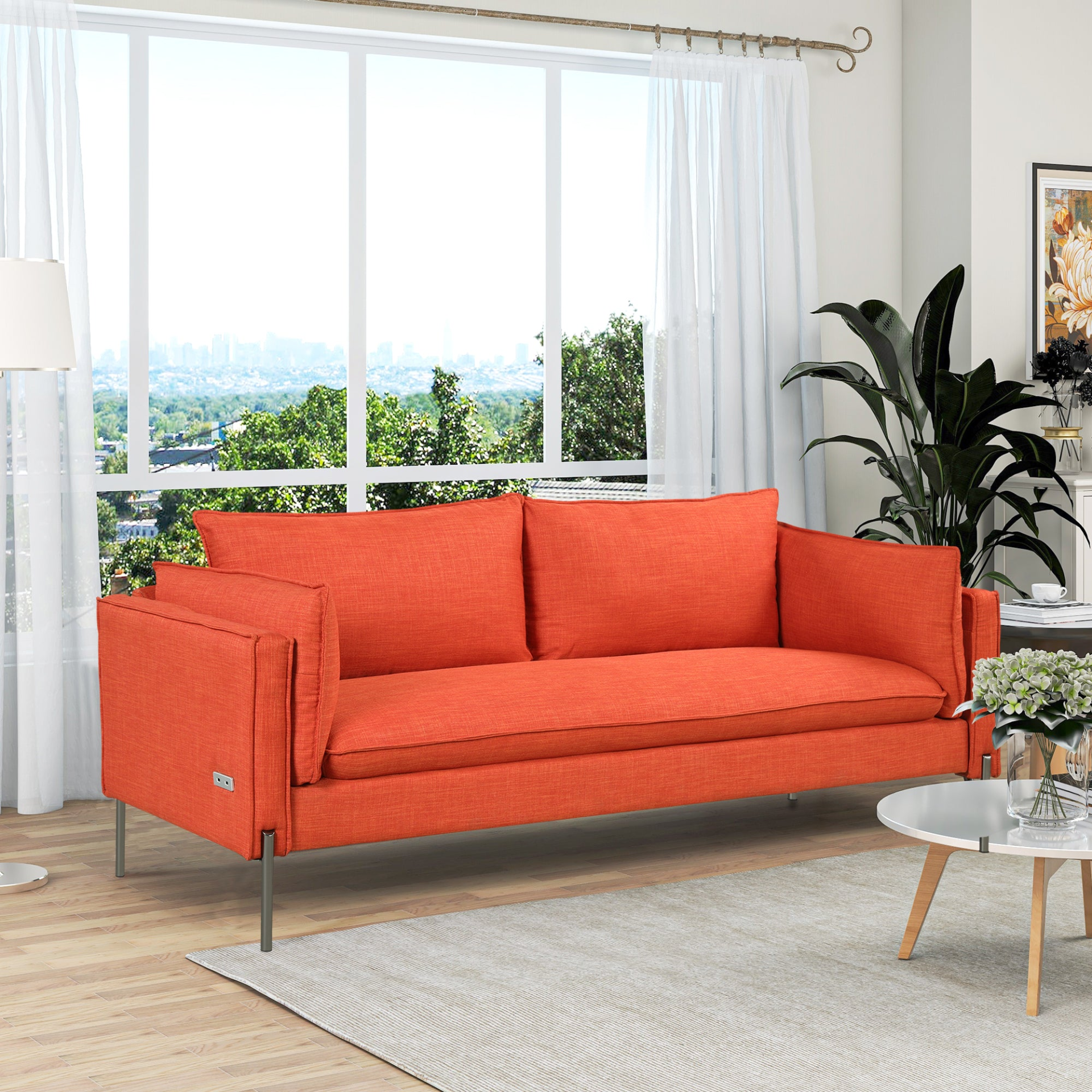 [product_type] | 76.2" Modern Style 3 Seat Sofa - Linen Fabric Upholstered Couch Furniture for Different Spaces | casafoyer.myshopify.com