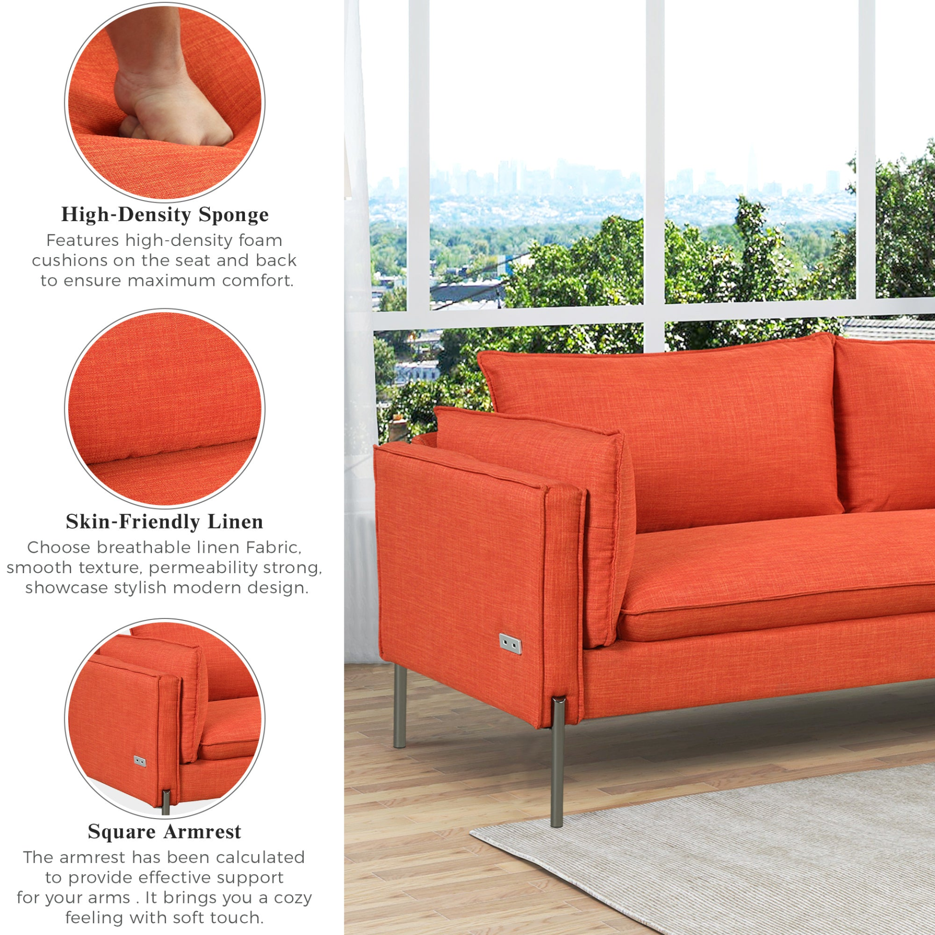 [product_type] | 76.2" Modern Style 3 Seat Sofa - Linen Fabric Upholstered Couch Furniture for Different Spaces | casafoyer.myshopify.com