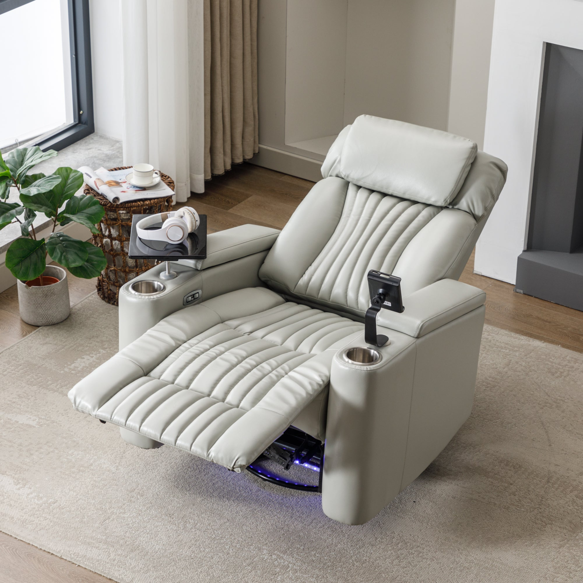 Sofa & Chair sets | 270 Degree Power Swivel Recliner,Home Theater Seating With Hidden Arm Storage and  LED Light Strip,Cup Holder,360? Swivel Tray Table,and Cell Phone Holder,Soft Living Room Chair,Grey | casafoyer.myshopify.com