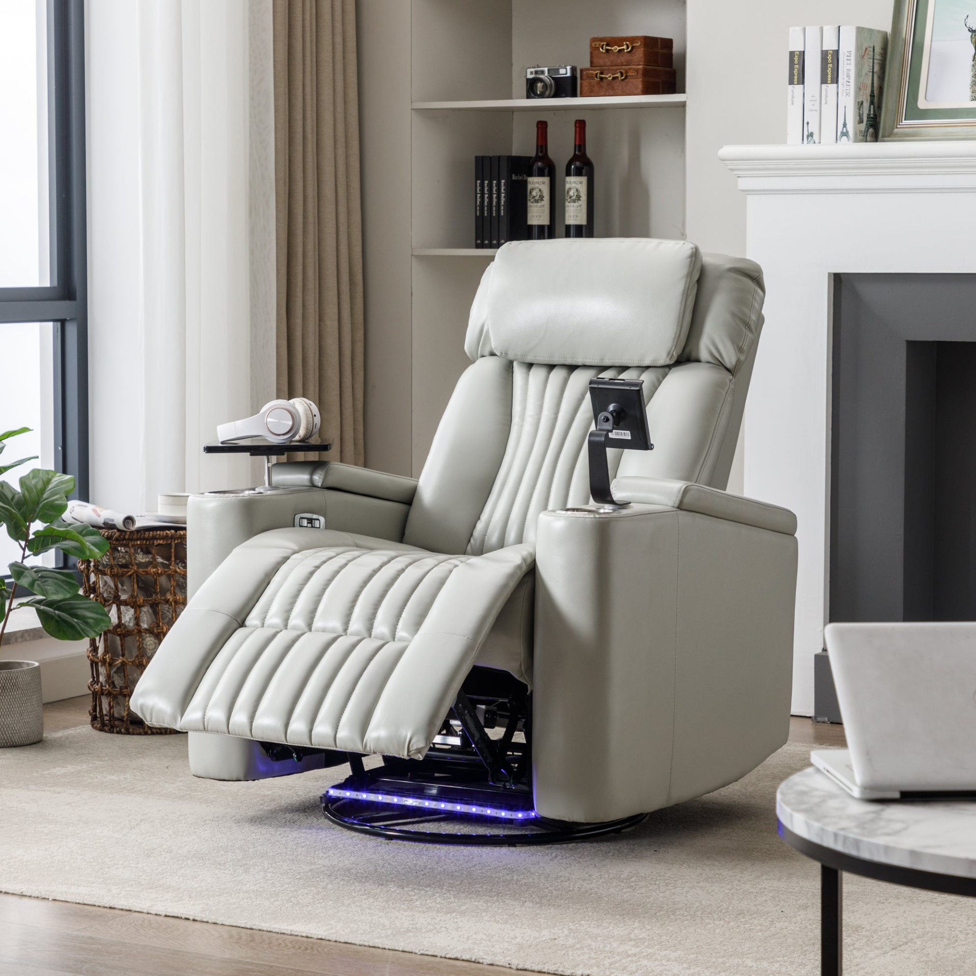 Sofa & Chair sets | 270 Degree Power Swivel Recliner,Home Theater Seating With Hidden Arm Storage and  LED Light Strip,Cup Holder,360? Swivel Tray Table,and Cell Phone Holder,Soft Living Room Chair,Grey | casafoyer.myshopify.com