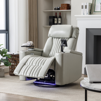 Sofa & Chair sets | 270 Degree Power Swivel Recliner,Home Theater Seating With Hidden Arm Storage and  LED Light Strip,Cup Holder,360? Swivel Tray Table,and Cell Phone Holder,Soft Living Room Chair,Grey | casafoyer.myshopify.com