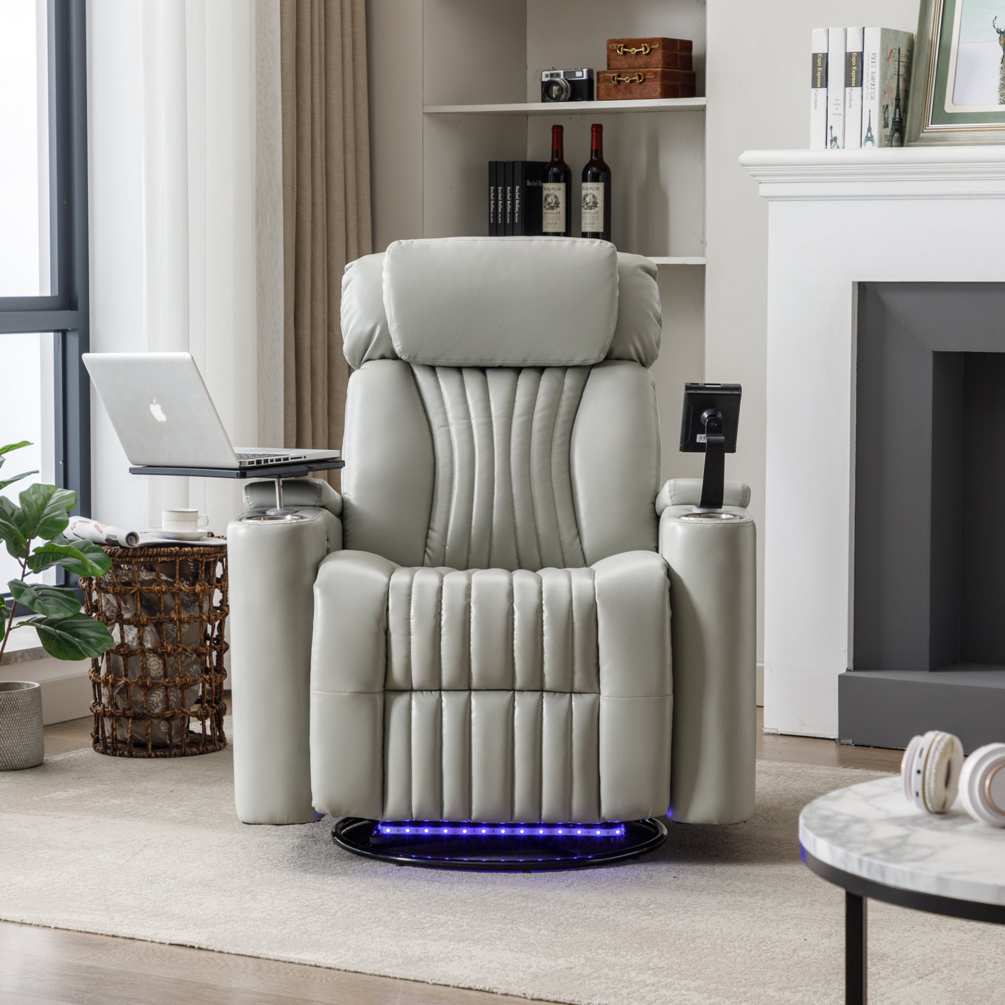 Sofa & Chair sets | 270 Degree Power Swivel Recliner,Home Theater Seating With Hidden Arm Storage and  LED Light Strip,Cup Holder,360? Swivel Tray Table,and Cell Phone Holder,Soft Living Room Chair,Grey | casafoyer.myshopify.com