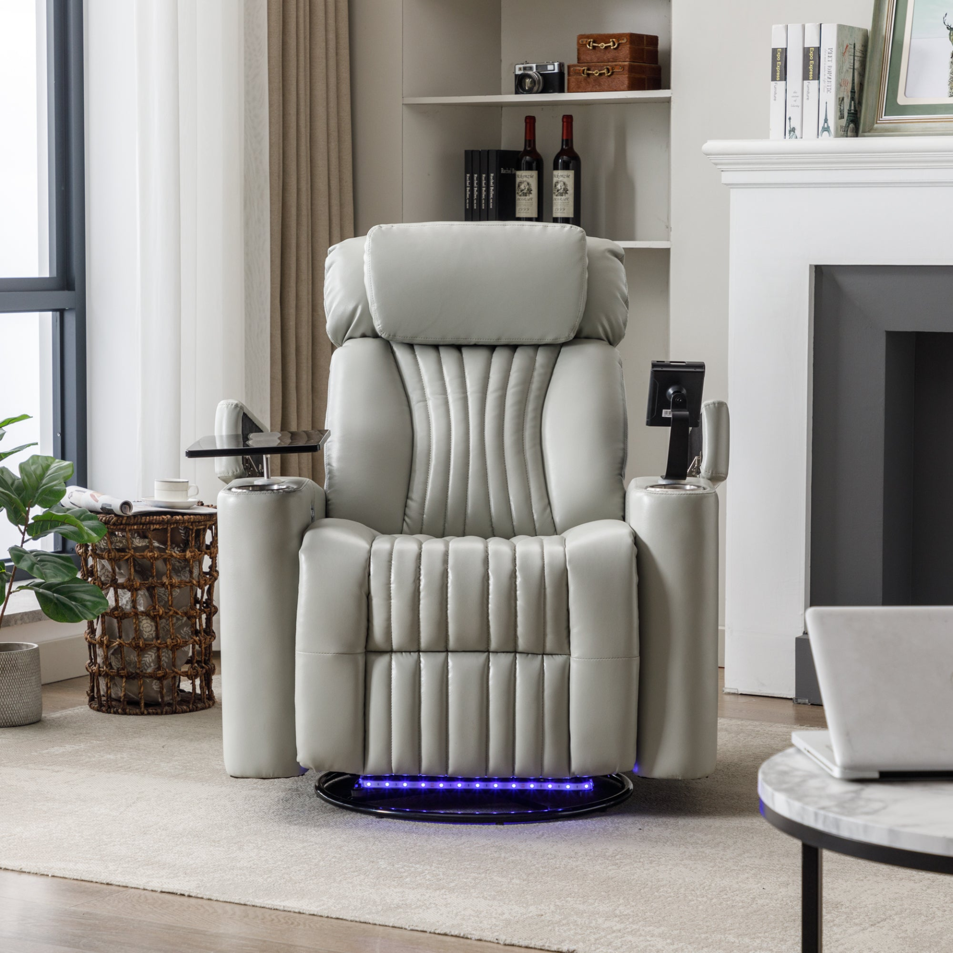 Sofa & Chair sets | 270 Degree Power Swivel Recliner,Home Theater Seating With Hidden Arm Storage and  LED Light Strip,Cup Holder,360? Swivel Tray Table,and Cell Phone Holder,Soft Living Room Chair,Grey | casafoyer.myshopify.com