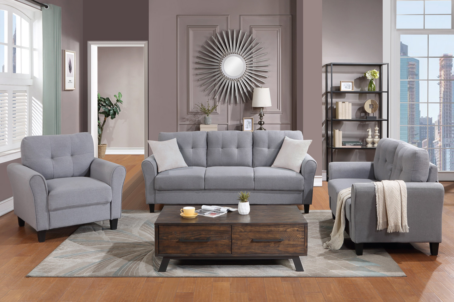 Sofa & Chair sets | Modern Living Room Sofa Set Linen Upholstered Couch Furniture for Home or Office ,Light Grey-Blue, 1+2+3-Seat | casafoyer.myshopify.com