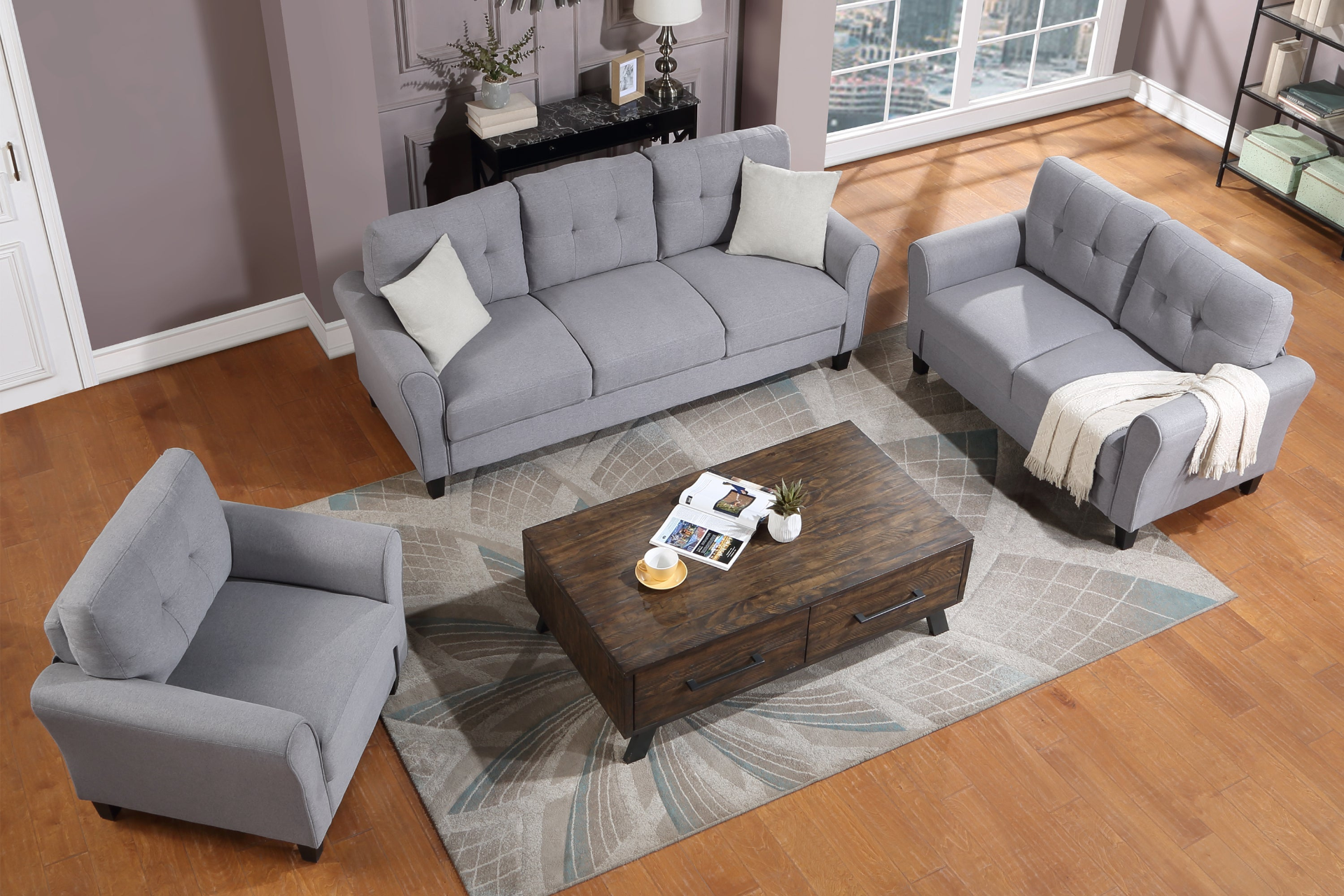 Sofa & Chair sets | Modern Living Room Sofa Set Linen Upholstered Couch Furniture for Home or Office ,Light Grey-Blue, 1+2+3-Seat | casafoyer.myshopify.com