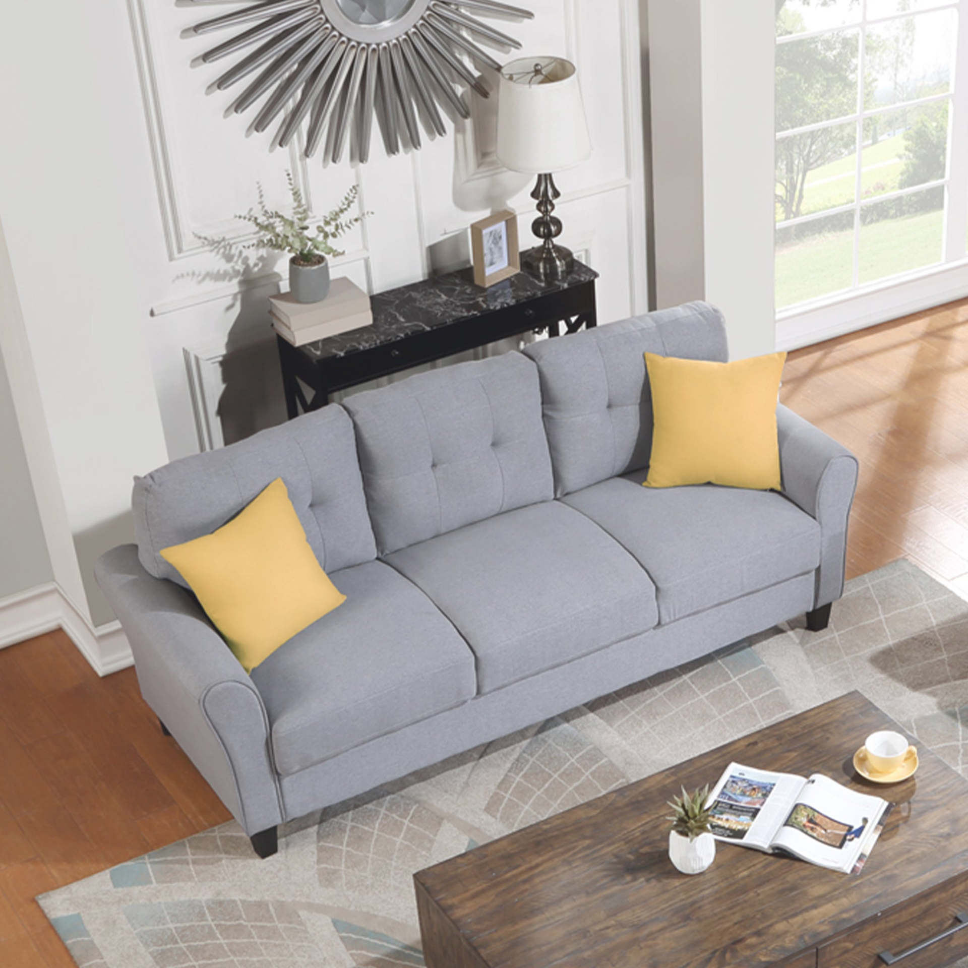 Sofa & Chair sets | Modern Living Room Sofa Set Linen Upholstered Couch Furniture for Home or Office ,Light Grey-Blue, 1+2+3-Seat | casafoyer.myshopify.com