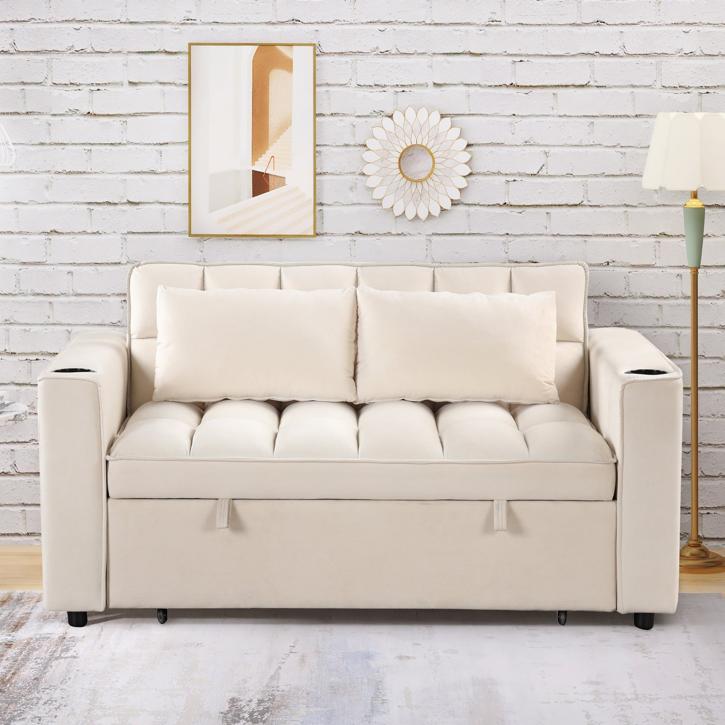 [product_type] | 55.3" 4-1 Multi-functional Sofa Bed with Cup Holder and USB Port - Milky White | casafoyer.myshopify.com