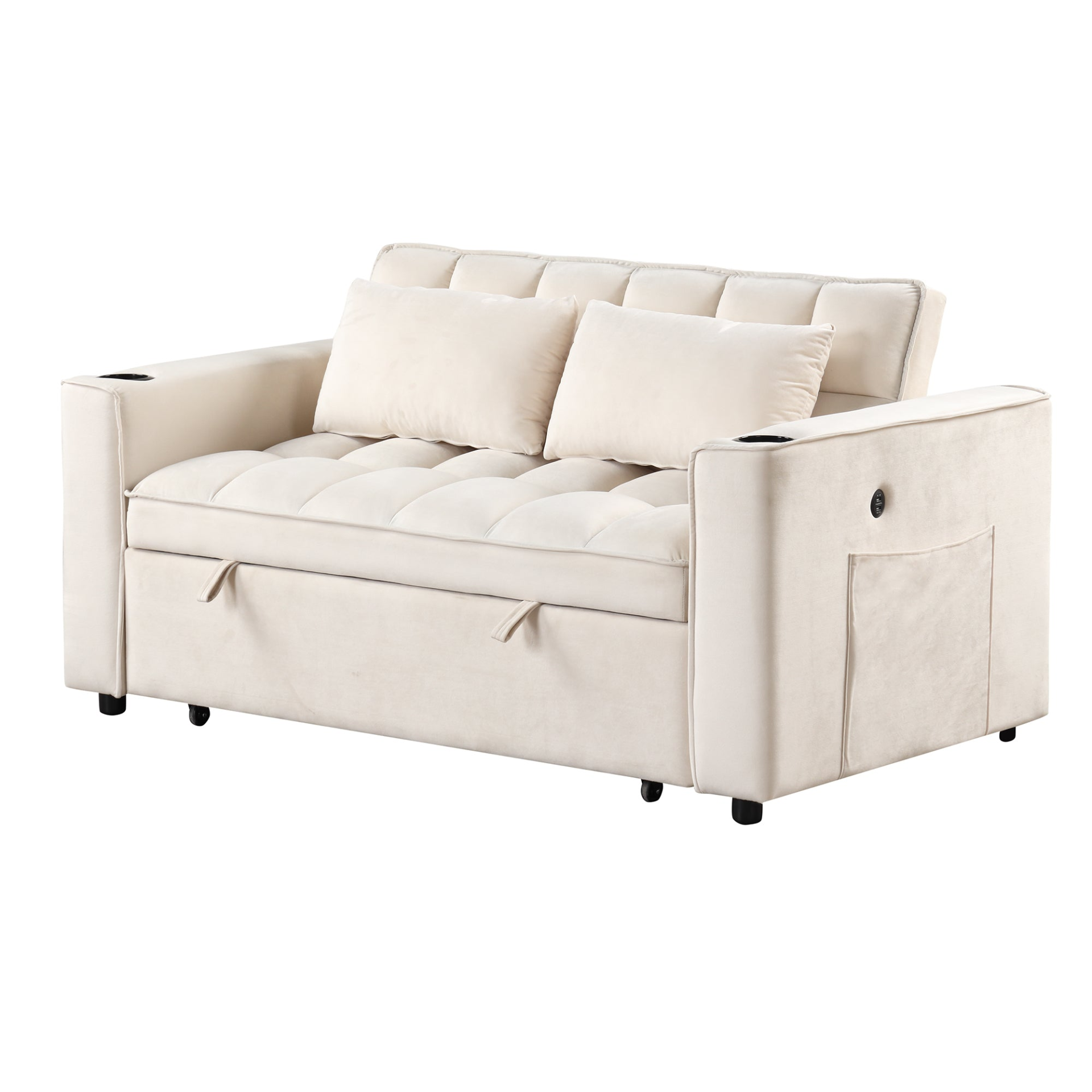 [product_type] | 55.3" 4-1 Multi-functional Sofa Bed with Cup Holder and USB Port - Milky White | casafoyer.myshopify.com