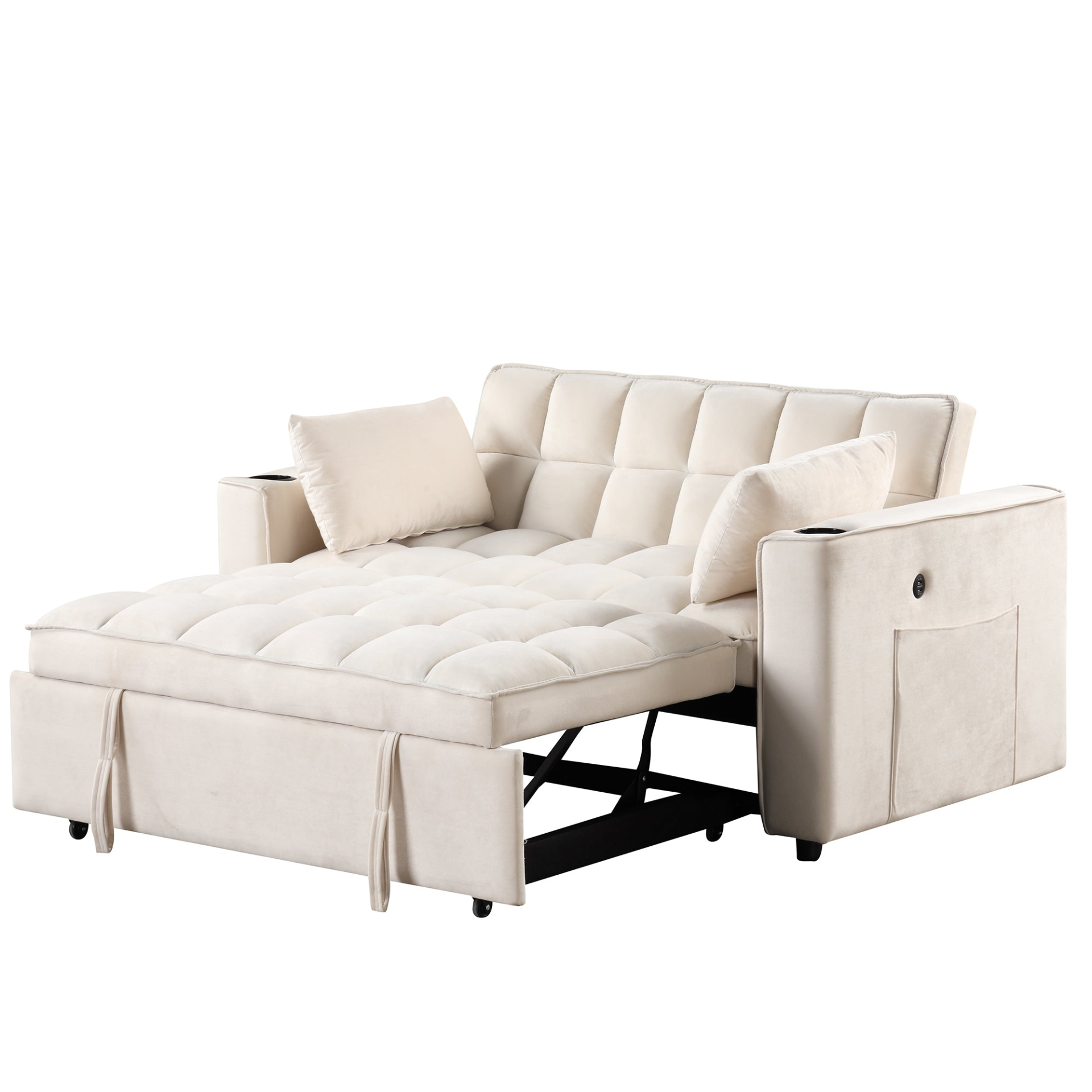 [product_type] | 55.3" 4-1 Multi-functional Sofa Bed with Cup Holder and USB Port - Milky White | casafoyer.myshopify.com