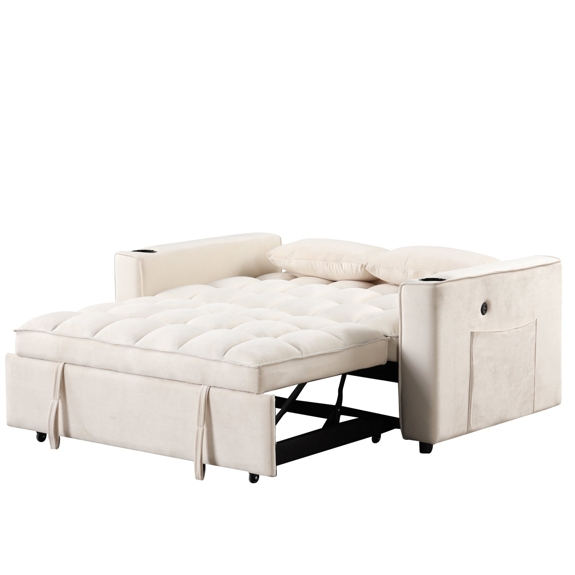 [product_type] | 55.3" 4-1 Multi-functional Sofa Bed with Cup Holder and USB Port - Milky White | casafoyer.myshopify.com