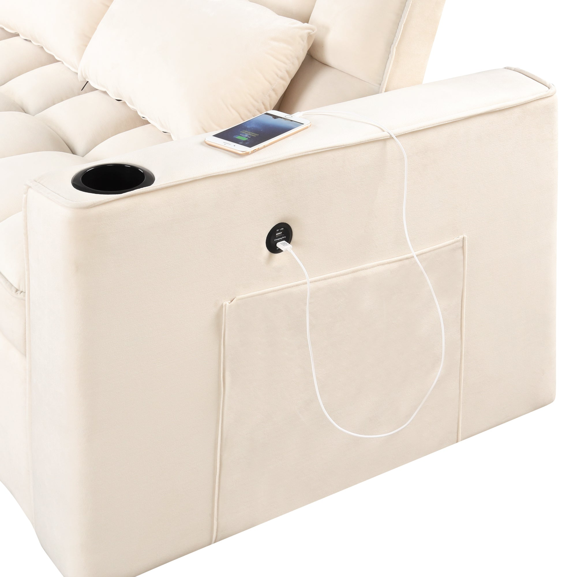 [product_type] | 55.3" 4-1 Multi-functional Sofa Bed with Cup Holder and USB Port - Milky White | casafoyer.myshopify.com