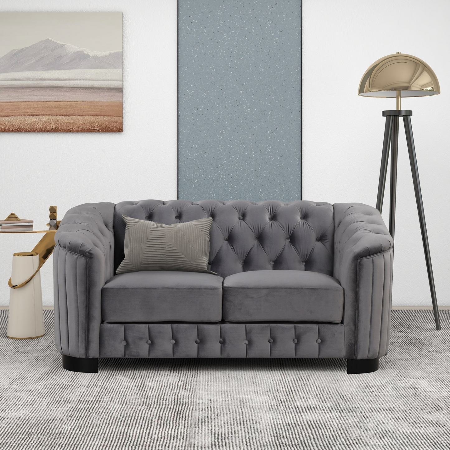 Sofa & Chair sets | Velvet Upholstered Loveseat Sofa,Modern Loveseat Sofa with Thick Removable Seat Cushion,2-Person Loveseat Sofa Couch for Living Room,Bedroom,or Small Space,Gray | casafoyer.myshopify.com