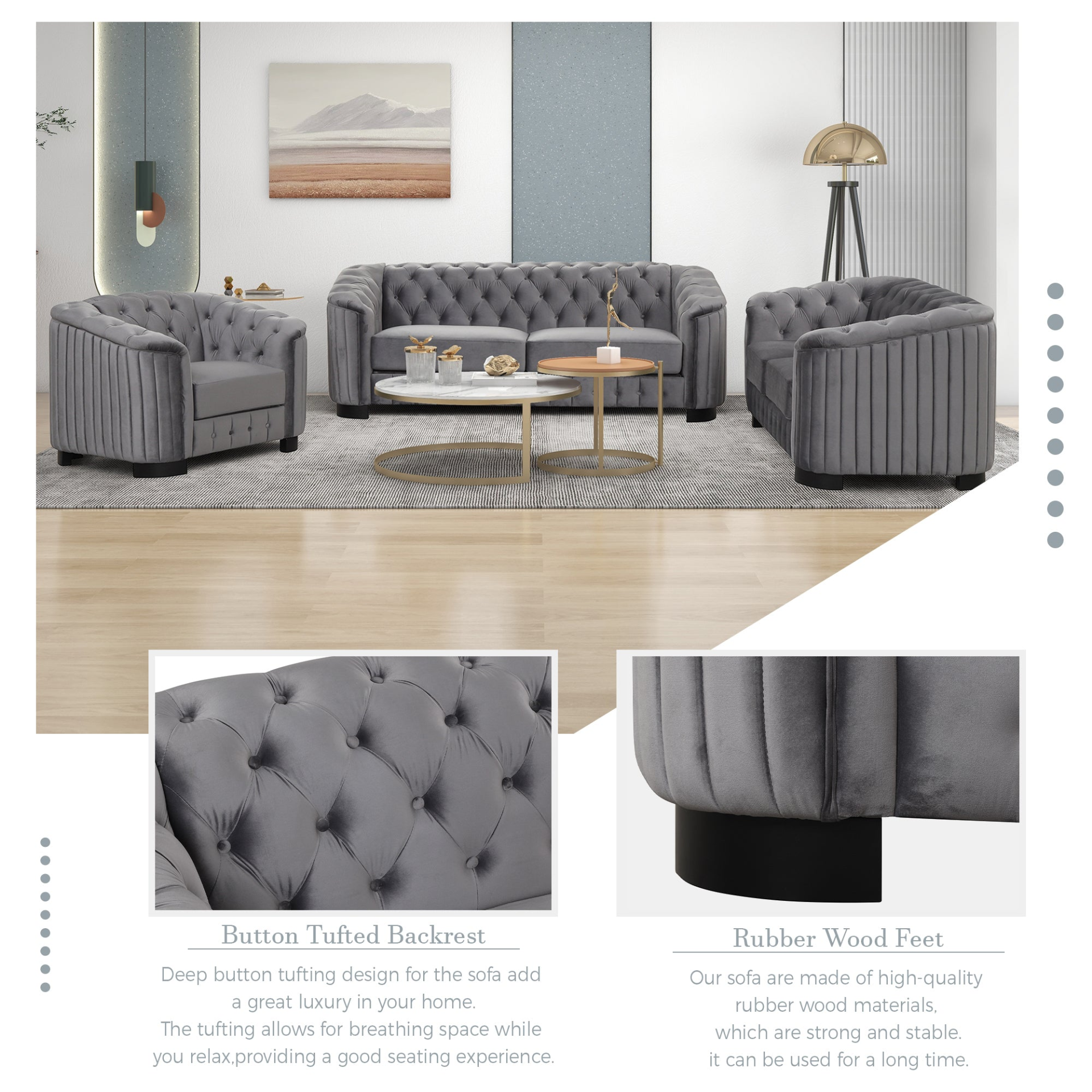 Sofa & Chair sets | Velvet Upholstered Loveseat Sofa,Modern Loveseat Sofa with Thick Removable Seat Cushion,2-Person Loveseat Sofa Couch for Living Room,Bedroom,or Small Space,Gray | casafoyer.myshopify.com