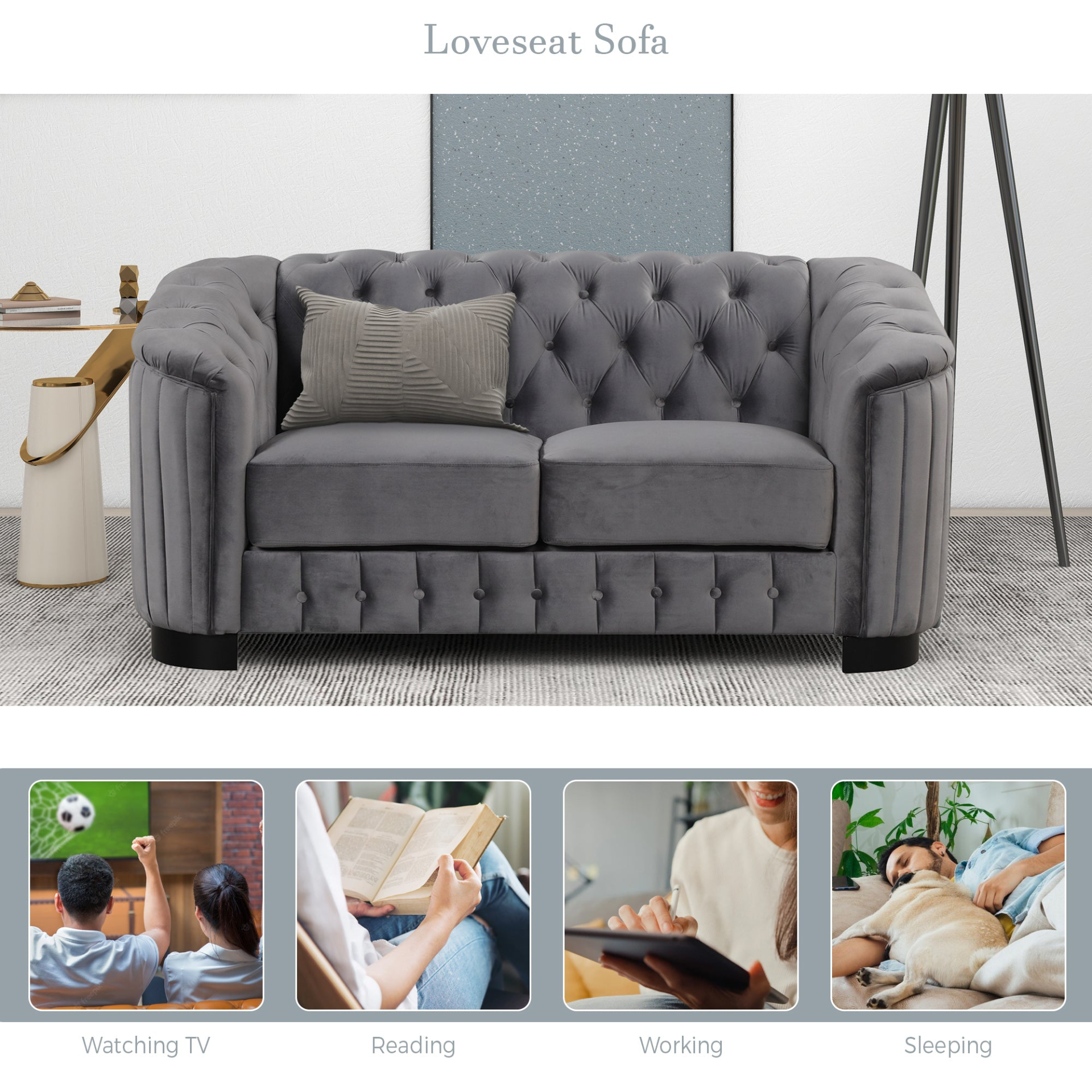 Sofa & Chair sets | Velvet Upholstered Loveseat Sofa,Modern Loveseat Sofa with Thick Removable Seat Cushion,2-Person Loveseat Sofa Couch for Living Room,Bedroom,or Small Space,Gray | casafoyer.myshopify.com