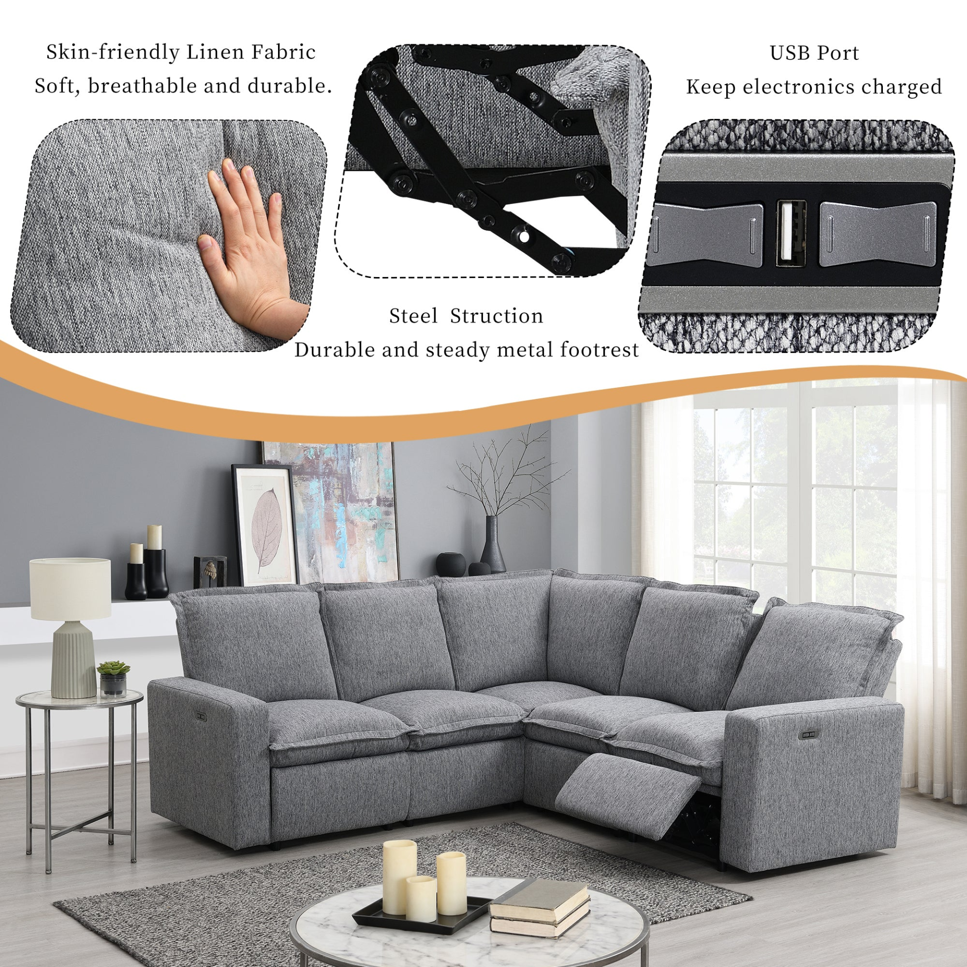 Sofa & Chair sets | Power Recliner Chair Home Theater Seating Soft Chair with USB Port for Living Room, Bedroom, Theater room, Grey | casafoyer.myshopify.com