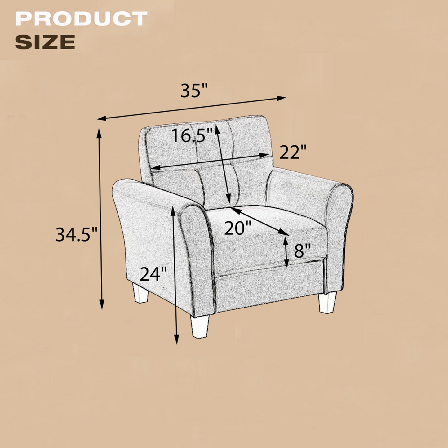 [product_type] | 35" Modern Living Room Armchair Linen Upholstered Couch Furniture for Home or Office, Light Grey-Blue, (1-Seat) | casafoyer.myshopify.com