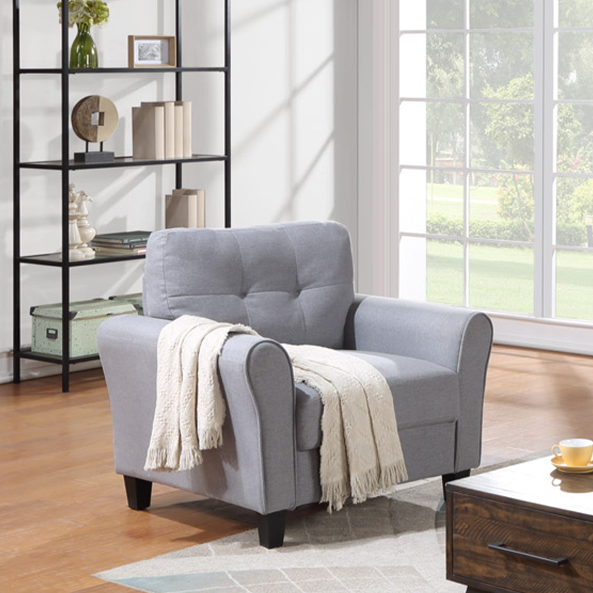 [product_type] | 35" Modern Living Room Armchair Linen Upholstered Couch Furniture for Home or Office, Light Grey-Blue, (1-Seat) | casafoyer.myshopify.com