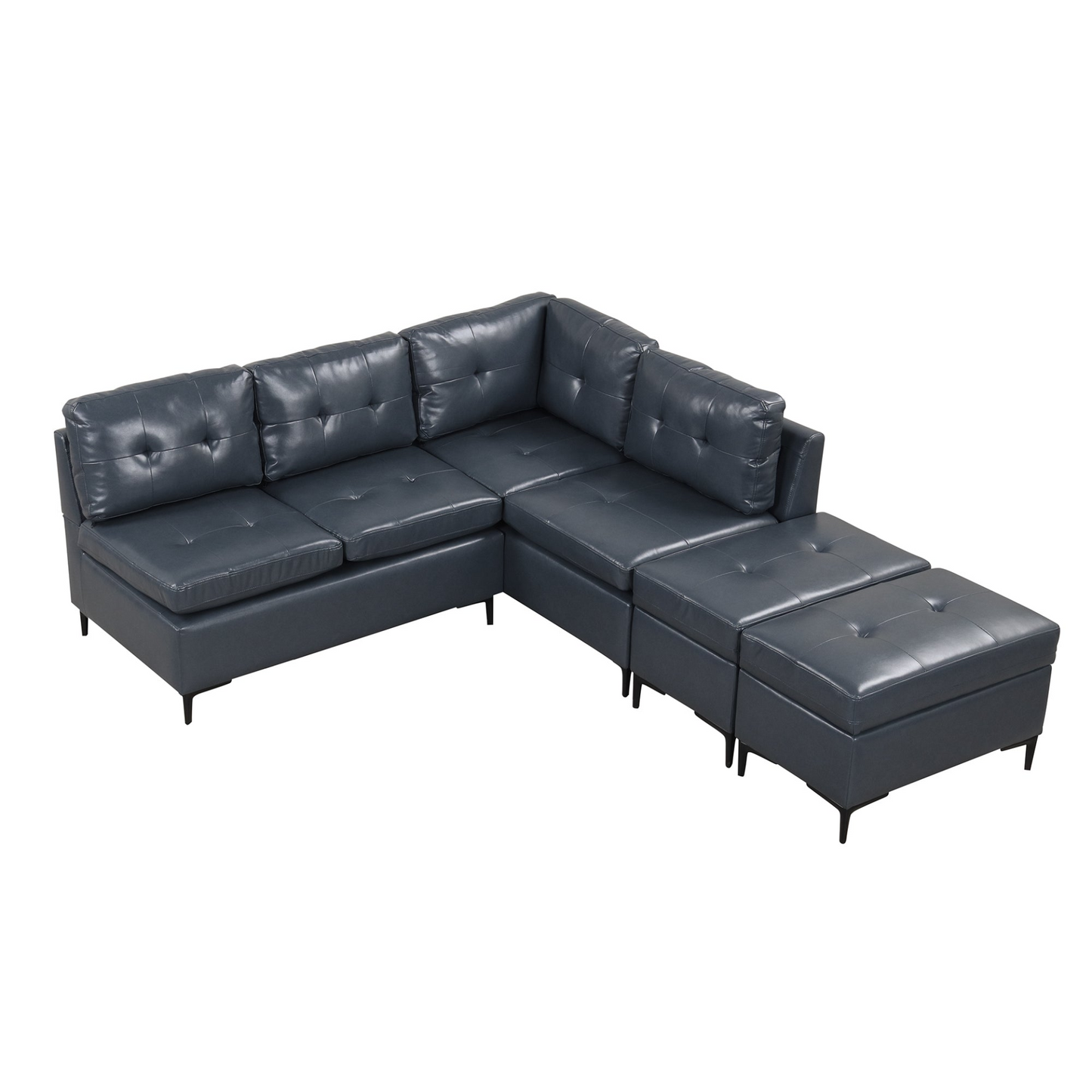 [product_type] | 94.88" L-Shaped Corner Sofa Pu Leather Sectional Sofa Couch with Movable Storage Ottomans for Living Room, Blue | casafoyer.myshopify.com