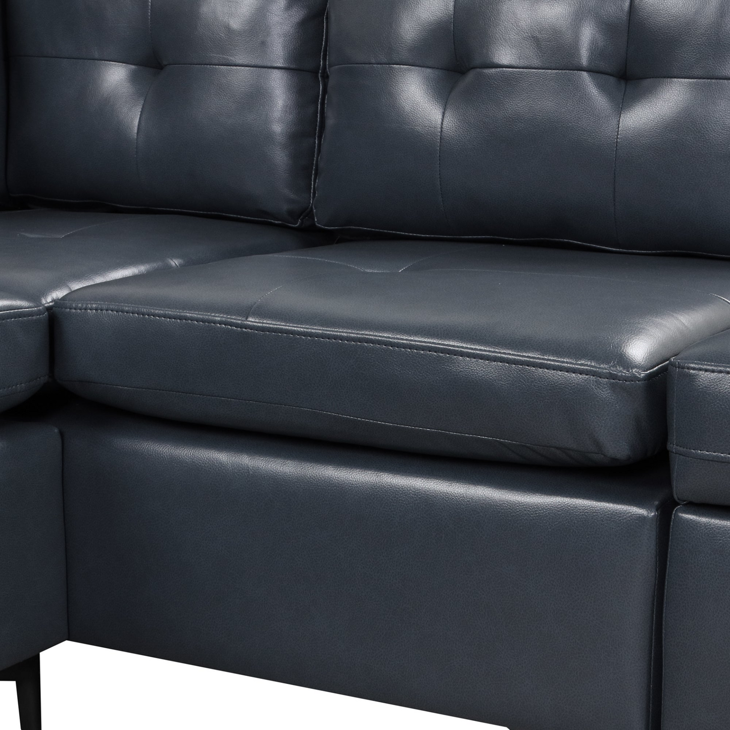 [product_type] | 94.88" L-Shaped Corner Sofa Pu Leather Sectional Sofa Couch with Movable Storage Ottomans for Living Room, Blue | casafoyer.myshopify.com