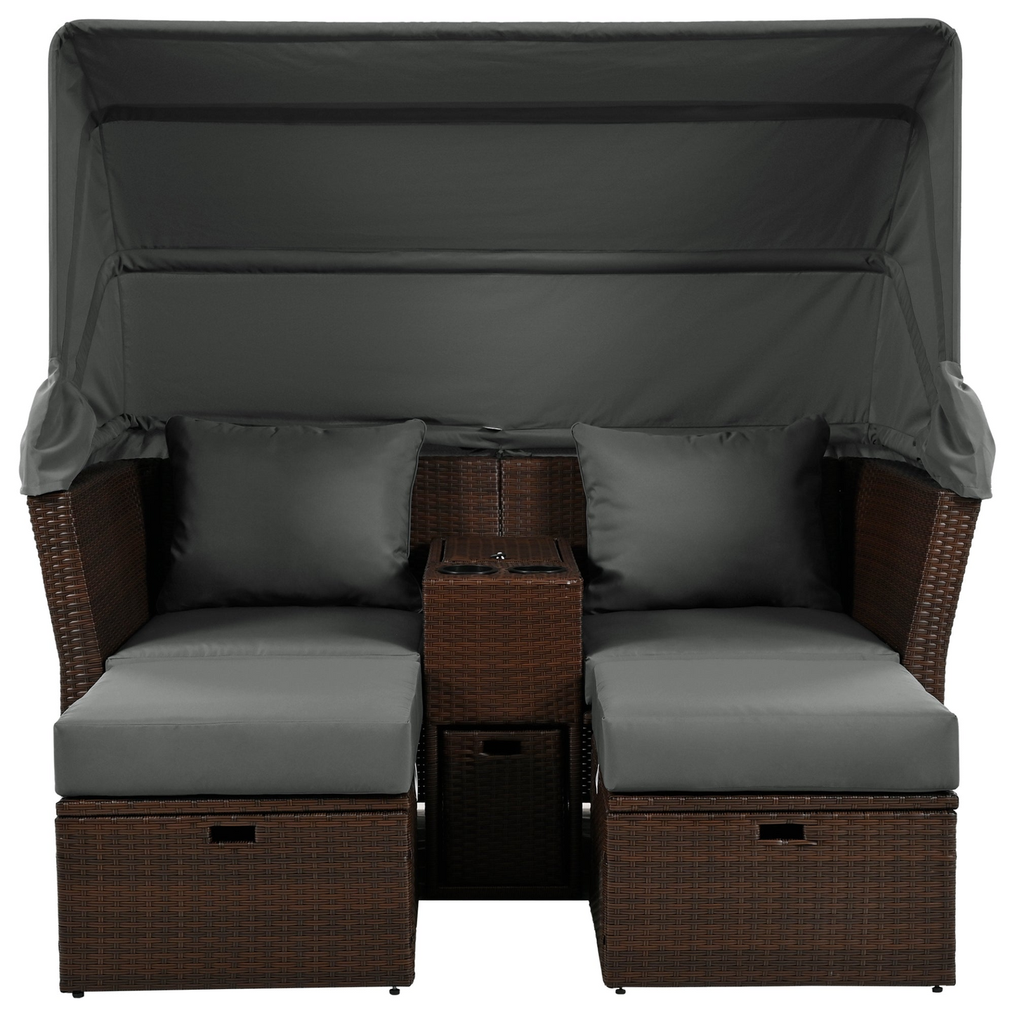 Patio Furntiure Sets | 2-Seater Outdoor Patio Daybed Outdoor Double Daybed Outdoor Loveseat Sofa Set with Foldable Awning and Cushions for Garden, Balcony, Poolside, Grey | casafoyer.myshopify.com