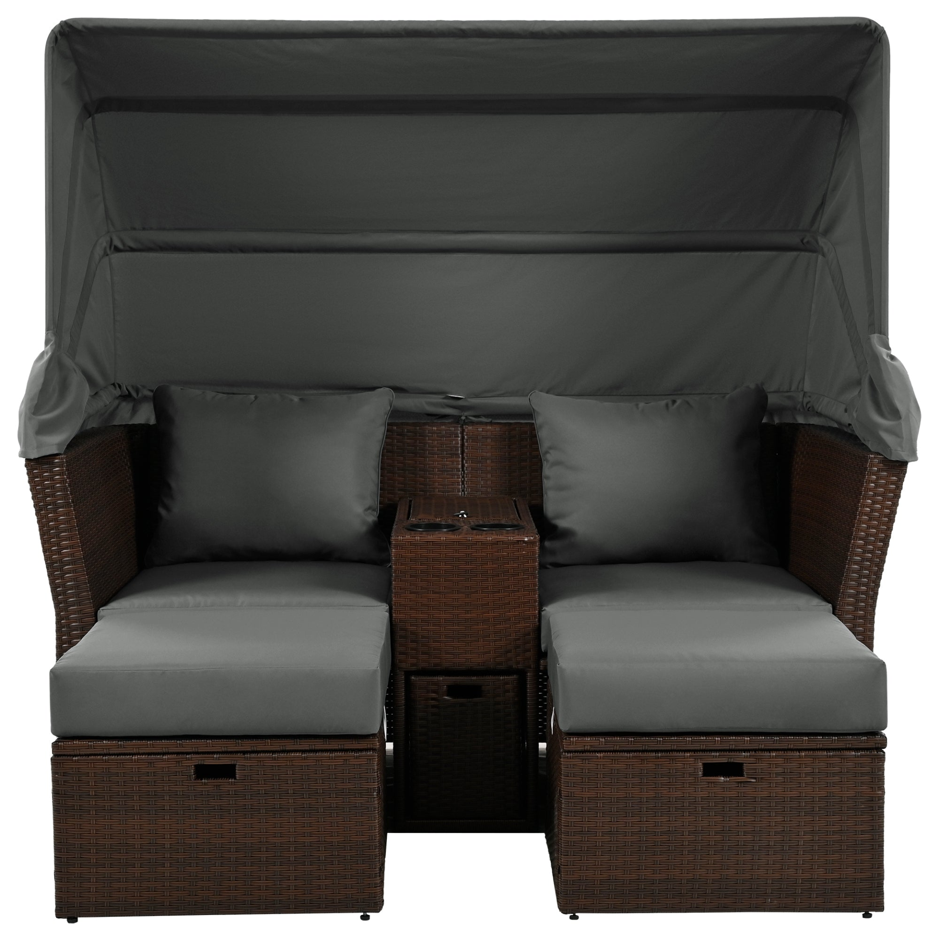 Patio Furntiure Sets | 2-Seater Outdoor Patio Daybed Outdoor Double Daybed Outdoor Loveseat Sofa Set with Foldable Awning and Cushions for Garden, Balcony, Poolside, Grey | casafoyer.myshopify.com