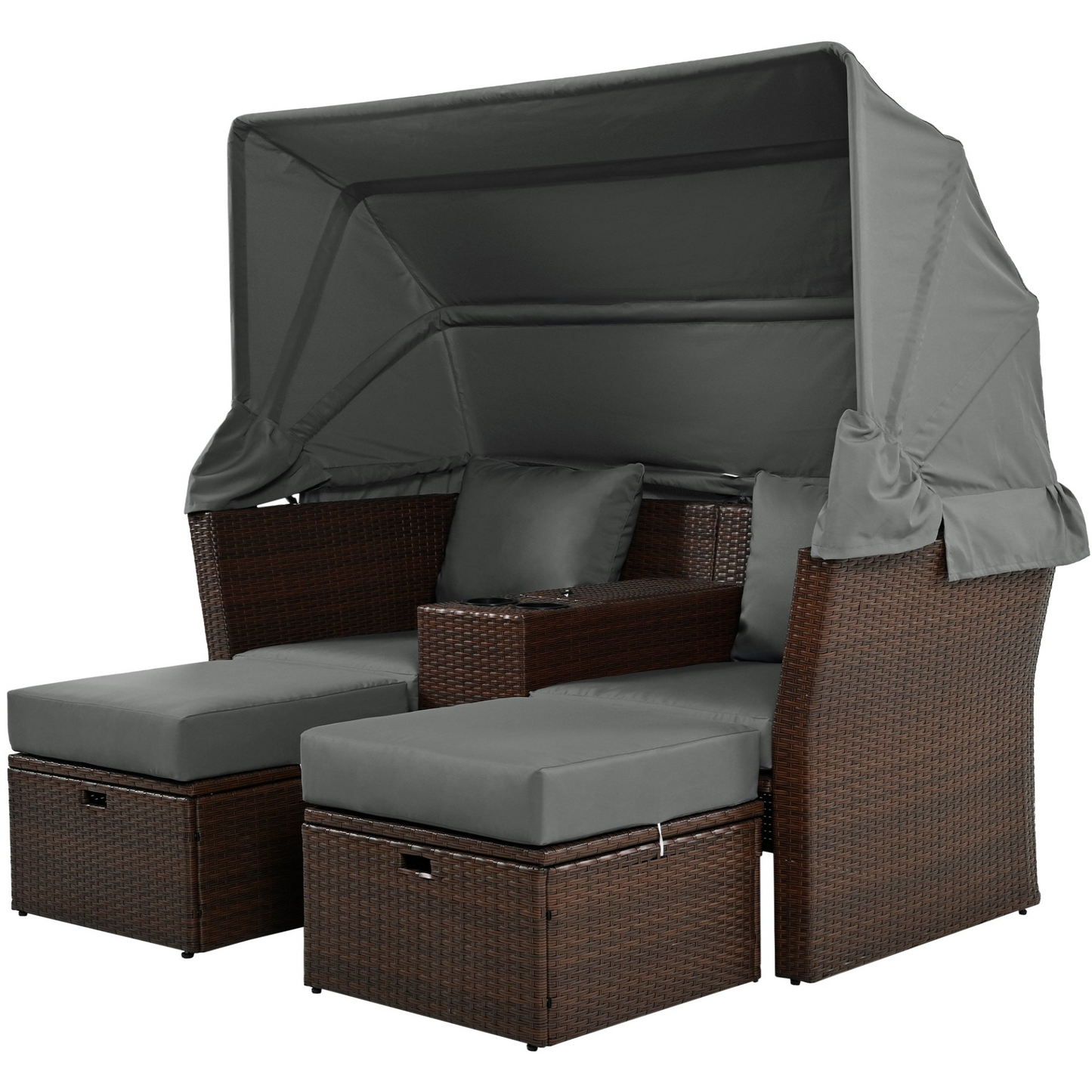 Patio Furntiure Sets | 2-Seater Outdoor Patio Daybed Outdoor Double Daybed Outdoor Loveseat Sofa Set with Foldable Awning and Cushions for Garden, Balcony, Poolside, Grey | casafoyer.myshopify.com