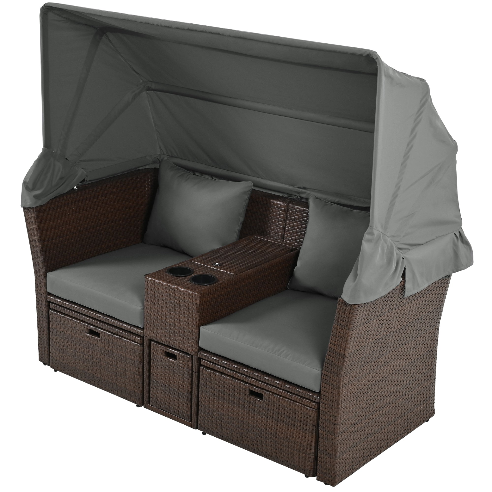 Patio Furntiure Sets | 2-Seater Outdoor Patio Daybed Outdoor Double Daybed Outdoor Loveseat Sofa Set with Foldable Awning and Cushions for Garden, Balcony, Poolside, Grey | casafoyer.myshopify.com