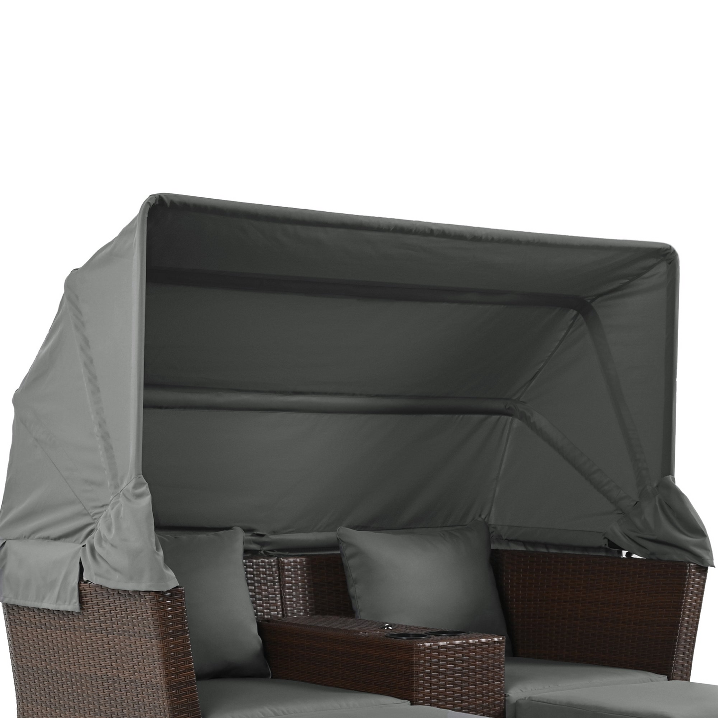 Patio Furntiure Sets | 2-Seater Outdoor Patio Daybed Outdoor Double Daybed Outdoor Loveseat Sofa Set with Foldable Awning and Cushions for Garden, Balcony, Poolside, Grey | casafoyer.myshopify.com