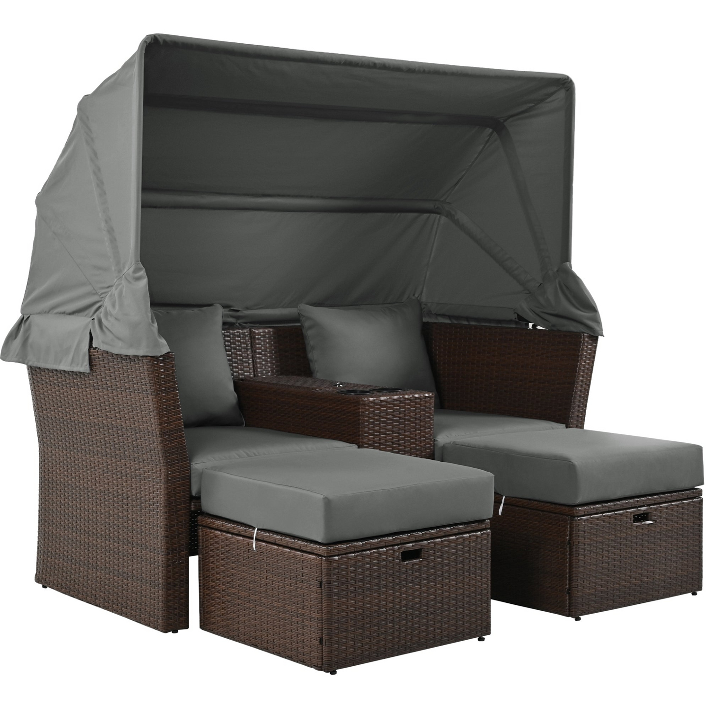 Patio Furntiure Sets | 2-Seater Outdoor Patio Daybed Outdoor Double Daybed Outdoor Loveseat Sofa Set with Foldable Awning and Cushions for Garden, Balcony, Poolside, Grey | casafoyer.myshopify.com