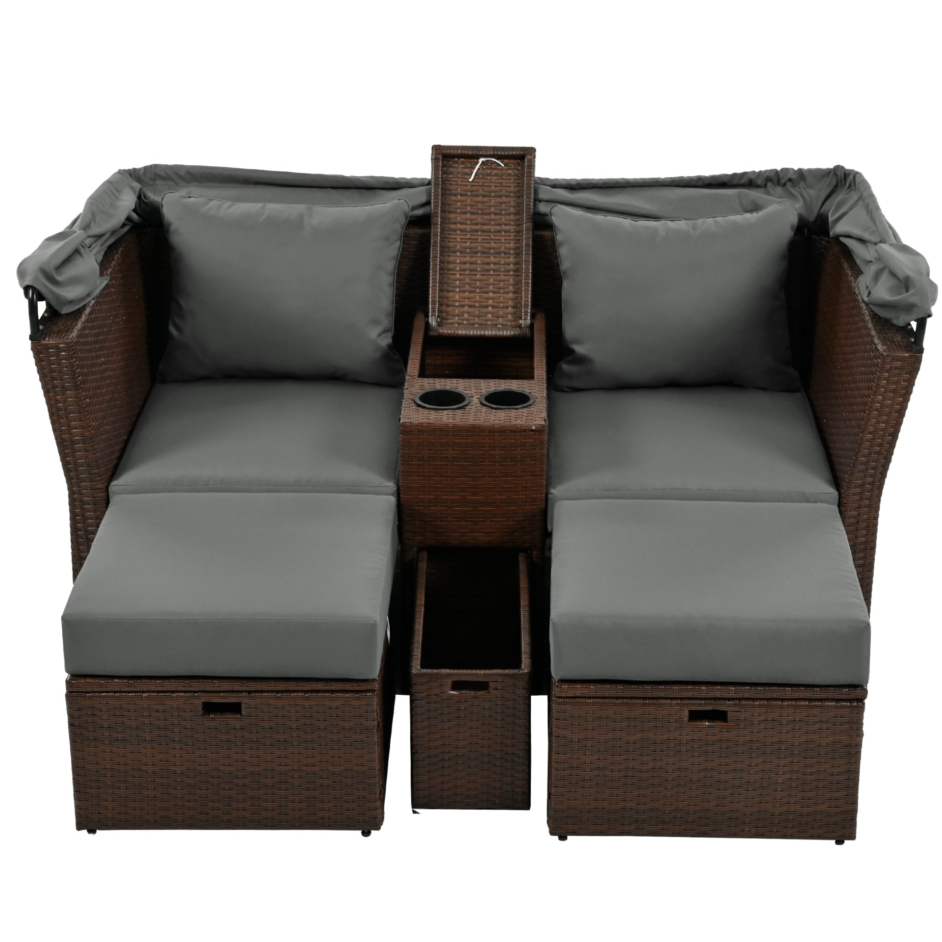 Patio Furntiure Sets | 2-Seater Outdoor Patio Daybed Outdoor Double Daybed Outdoor Loveseat Sofa Set with Foldable Awning and Cushions for Garden, Balcony, Poolside, Grey | casafoyer.myshopify.com