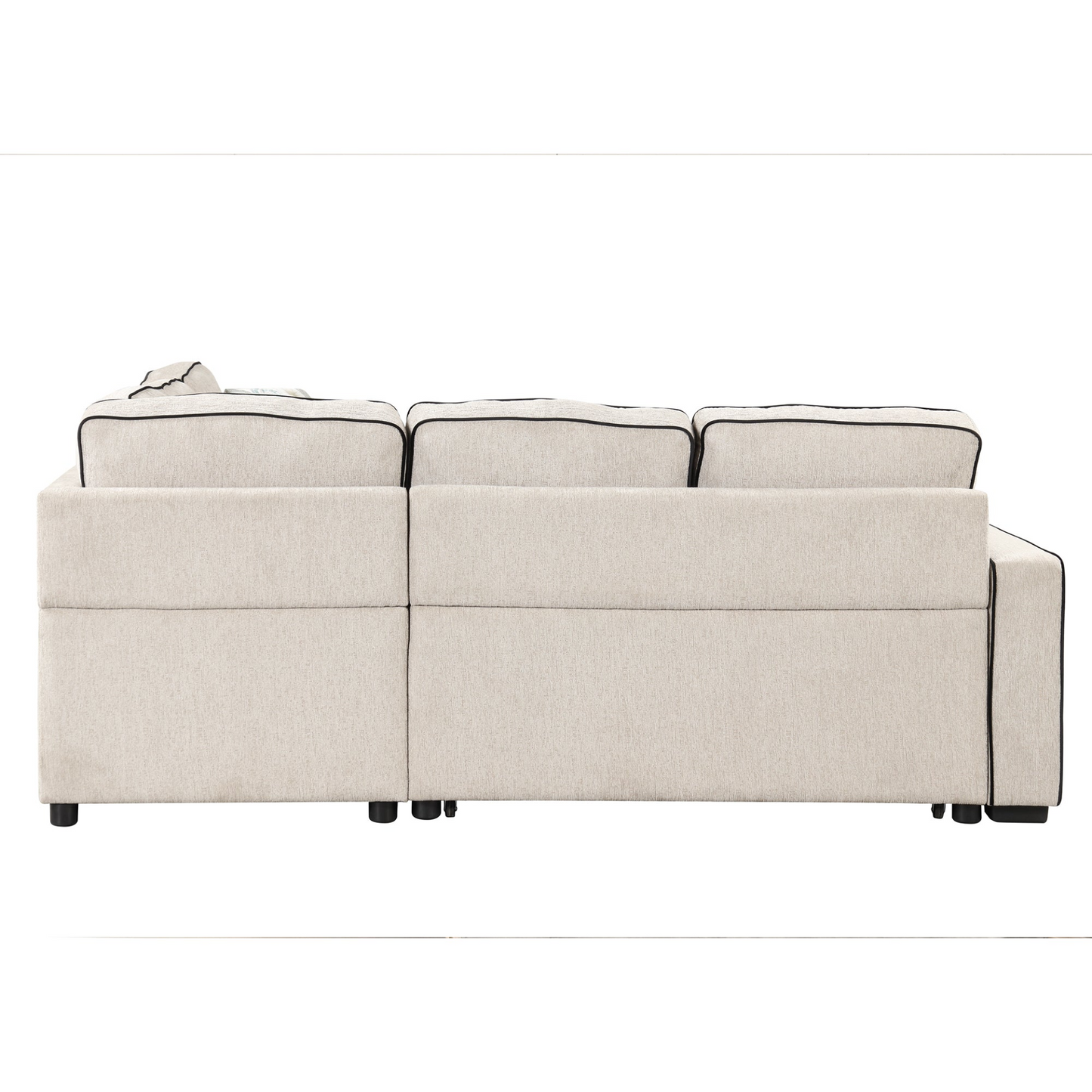 [product_type] | 83" L-Shaped Pull Out Sofa Bed Modern Convertible Sleeper Sofa with 2 USB ports, 2 Power Sockets and 3 Pillows - Cream | casafoyer.myshopify.com