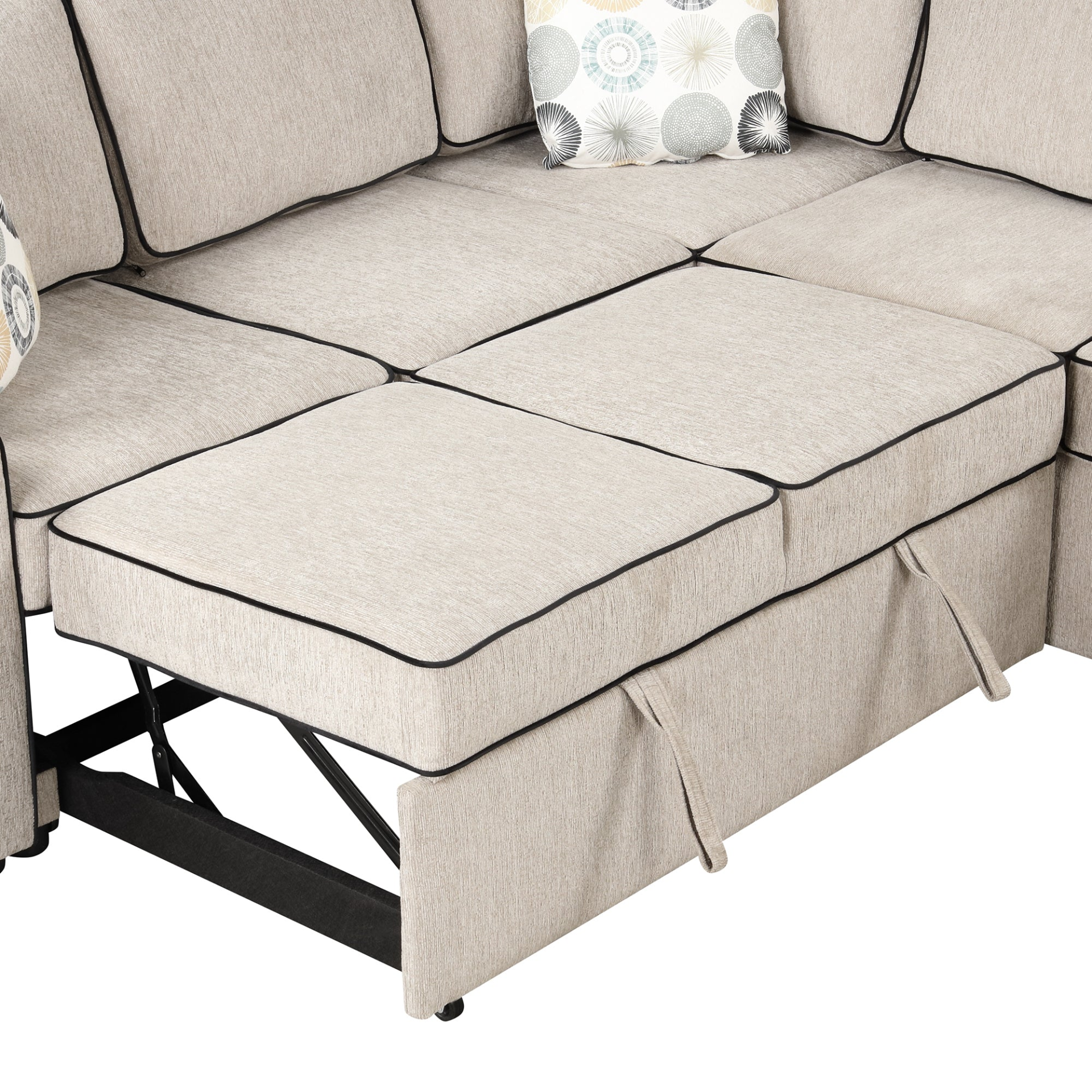 [product_type] | 83" L-Shaped Pull Out Sofa Bed Modern Convertible Sleeper Sofa with 2 USB ports, 2 Power Sockets and 3 Pillows - Cream | casafoyer.myshopify.com