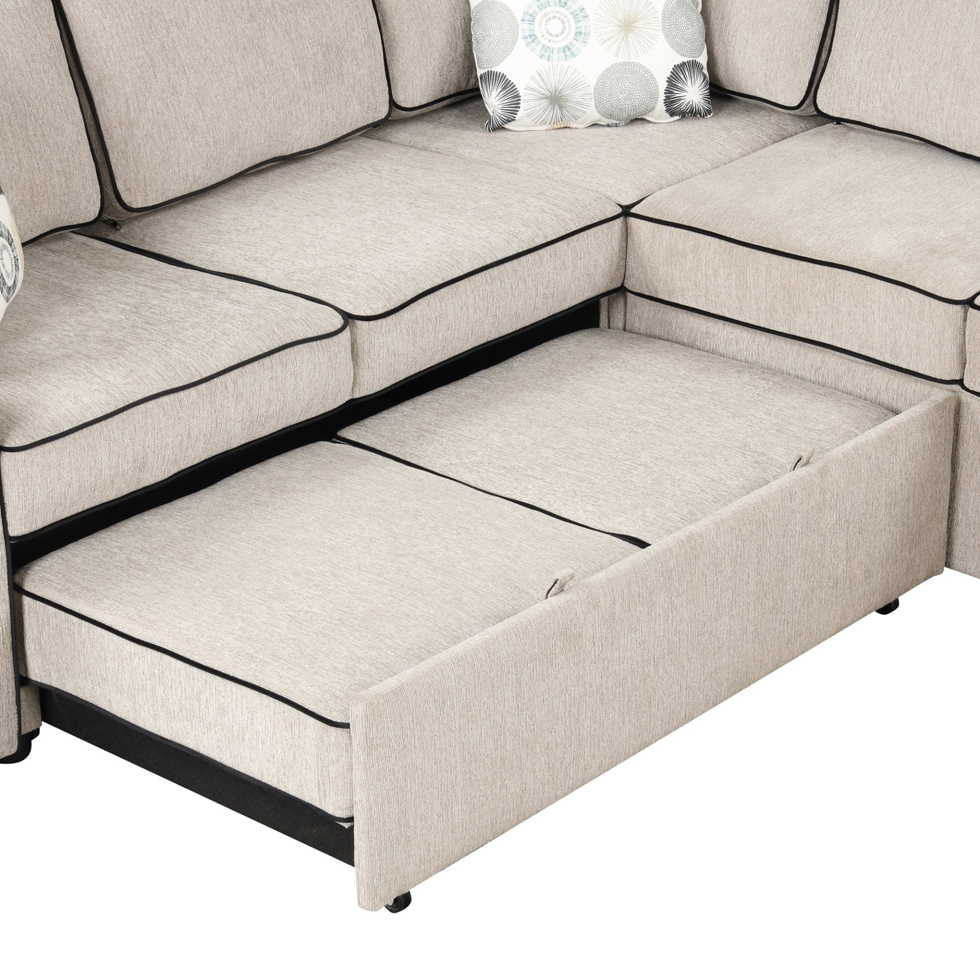 [product_type] | 83" L-Shaped Pull Out Sofa Bed Modern Convertible Sleeper Sofa with 2 USB ports, 2 Power Sockets and 3 Pillows - Cream | casafoyer.myshopify.com