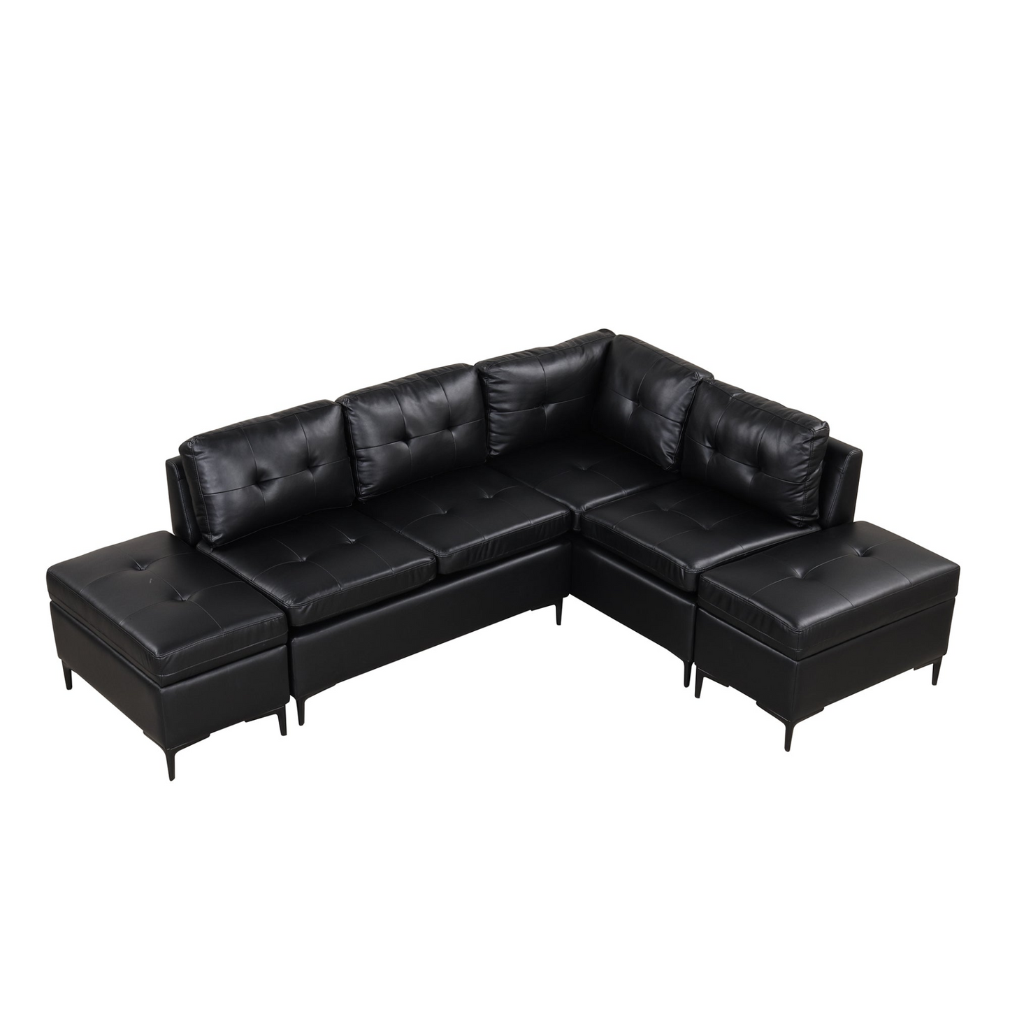 Sofa & Chair sets | L-Shaped Corner Sofa Pu Leather Sectional Sofa Couch with Movable Storage Ottomans for Living Room, Black | casafoyer.myshopify.com