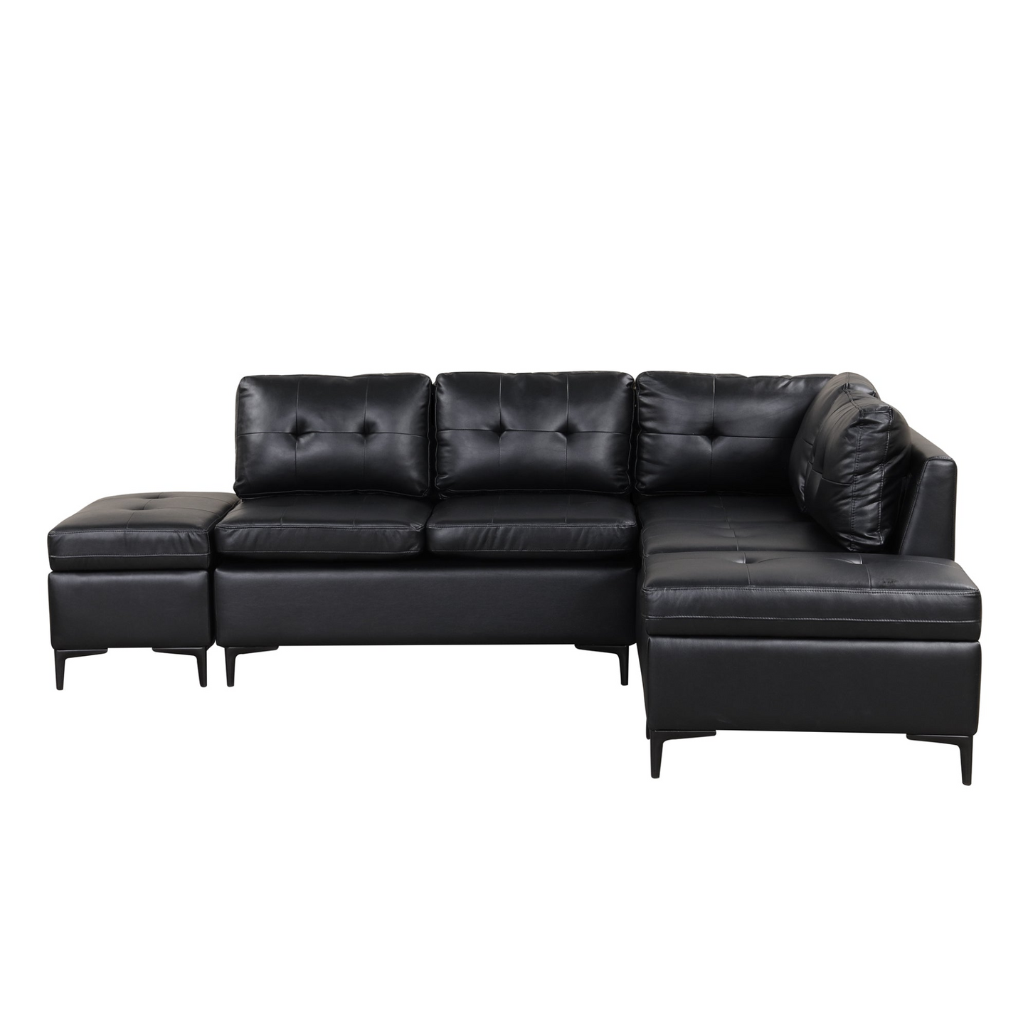 Sofa & Chair sets | L-Shaped Corner Sofa Pu Leather Sectional Sofa Couch with Movable Storage Ottomans for Living Room, Black | casafoyer.myshopify.com