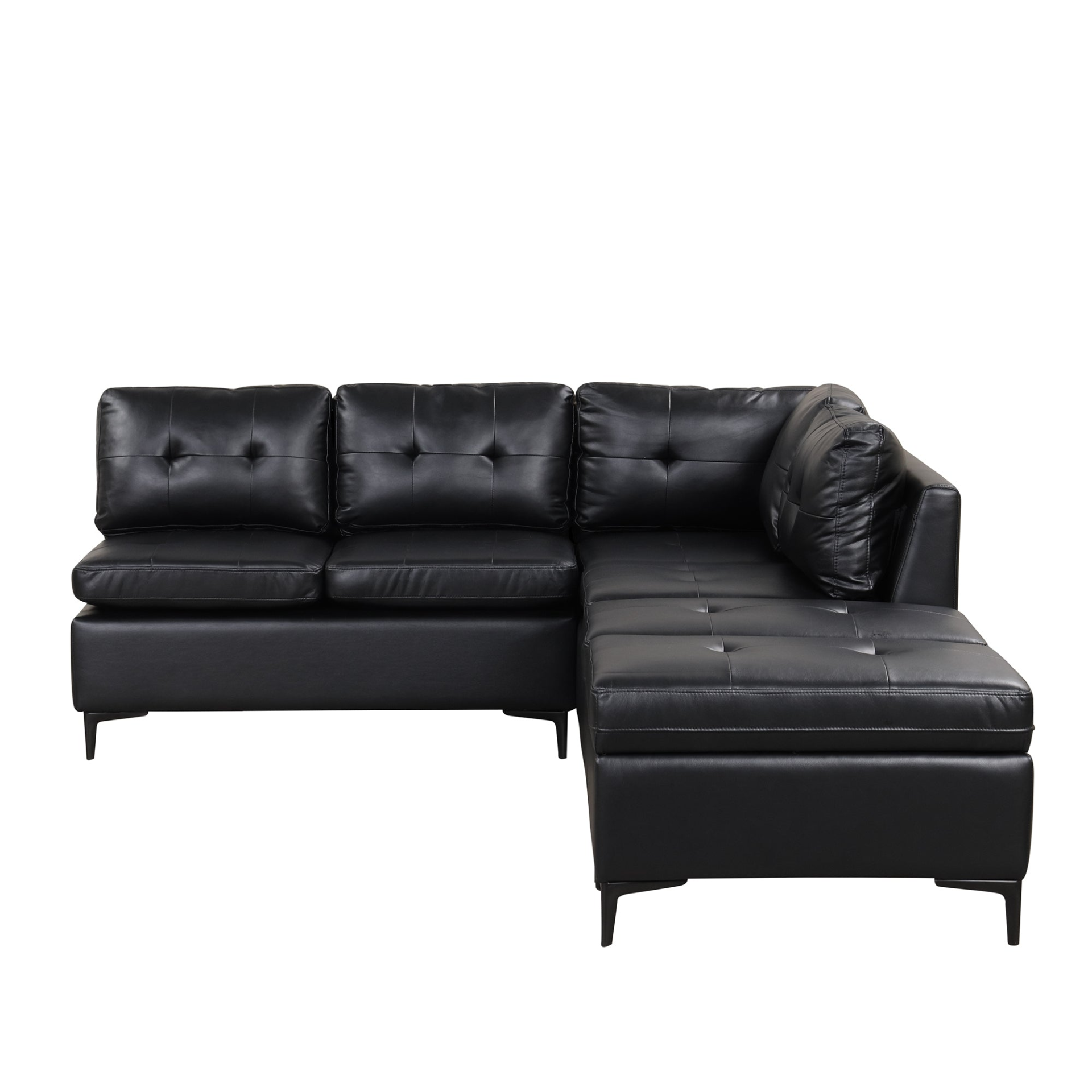 Sofa & Chair sets | L-Shaped Corner Sofa Pu Leather Sectional Sofa Couch with Movable Storage Ottomans for Living Room, Black | casafoyer.myshopify.com