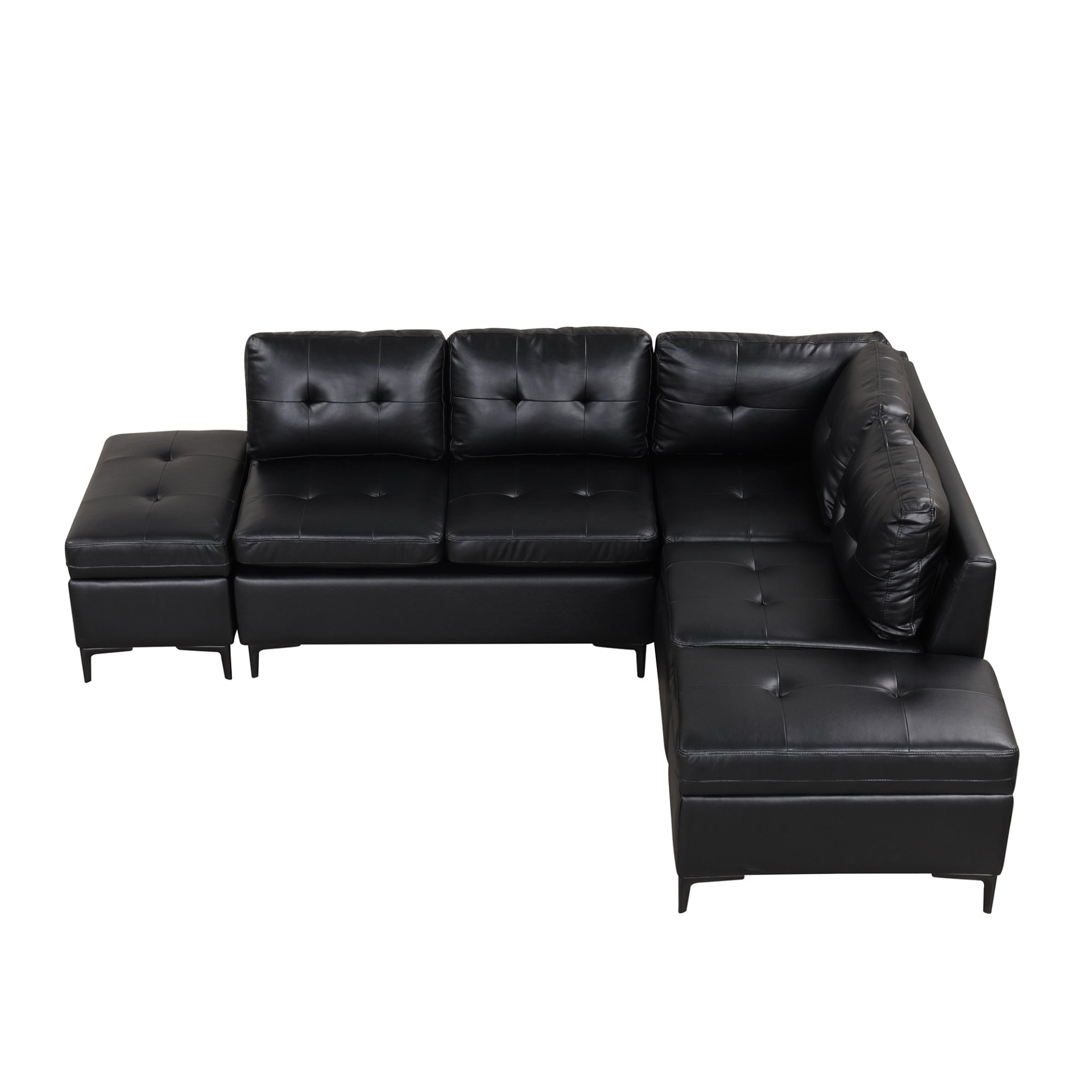 Sofa & Chair sets | L-Shaped Corner Sofa Pu Leather Sectional Sofa Couch with Movable Storage Ottomans for Living Room, Black | casafoyer.myshopify.com