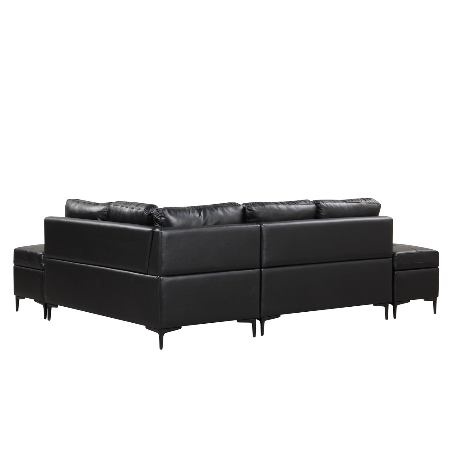 Sofa & Chair sets | L-Shaped Corner Sofa Pu Leather Sectional Sofa Couch with Movable Storage Ottomans for Living Room, Black | casafoyer.myshopify.com